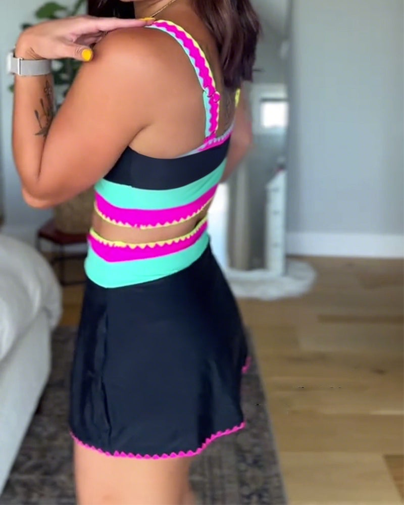 Rumba | Colour-Block Striped Tankini with Skirt