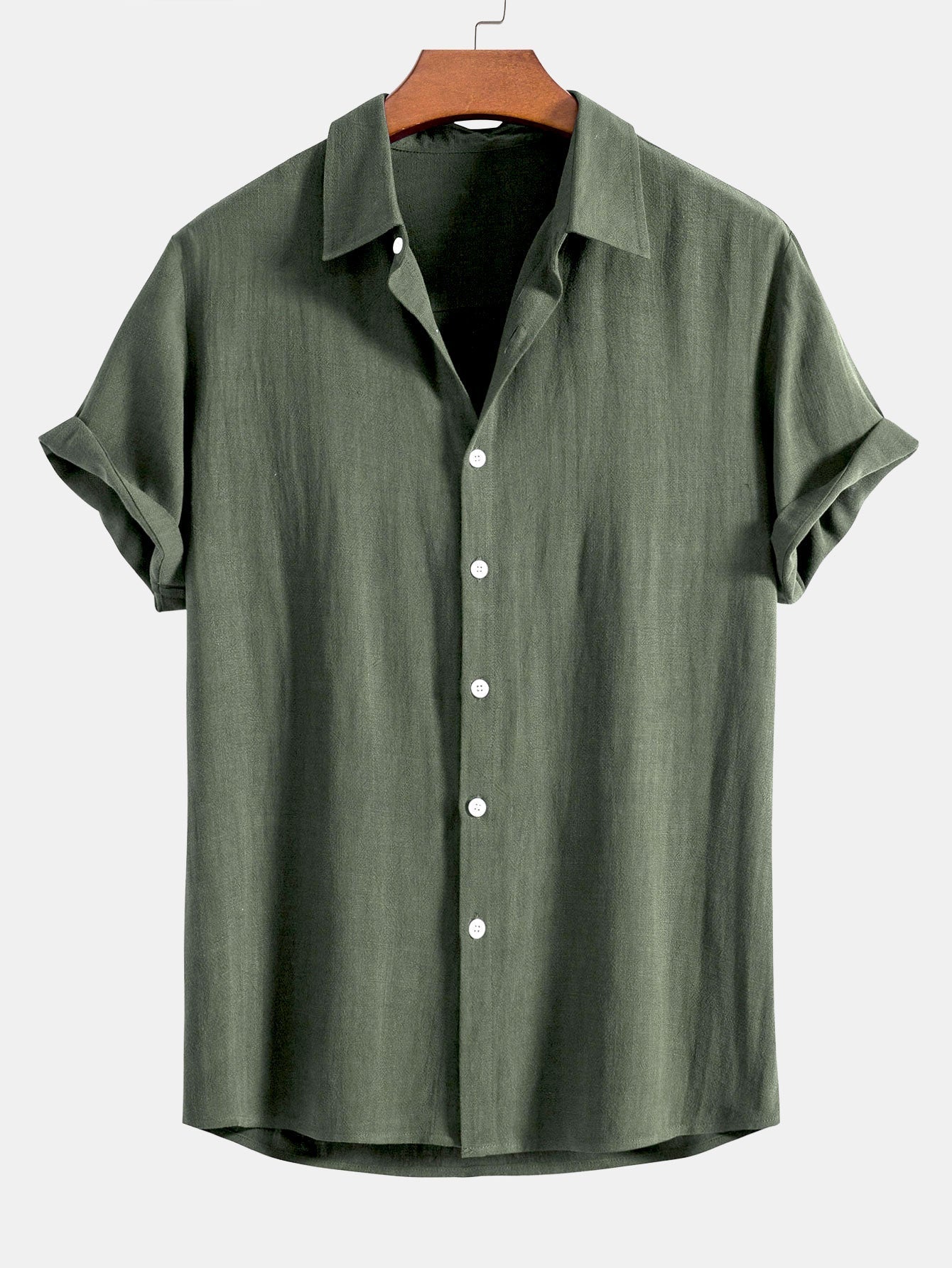 Linnen Rayon Mix Knopen Shirt & Rechte Pijpen Linnen Broek