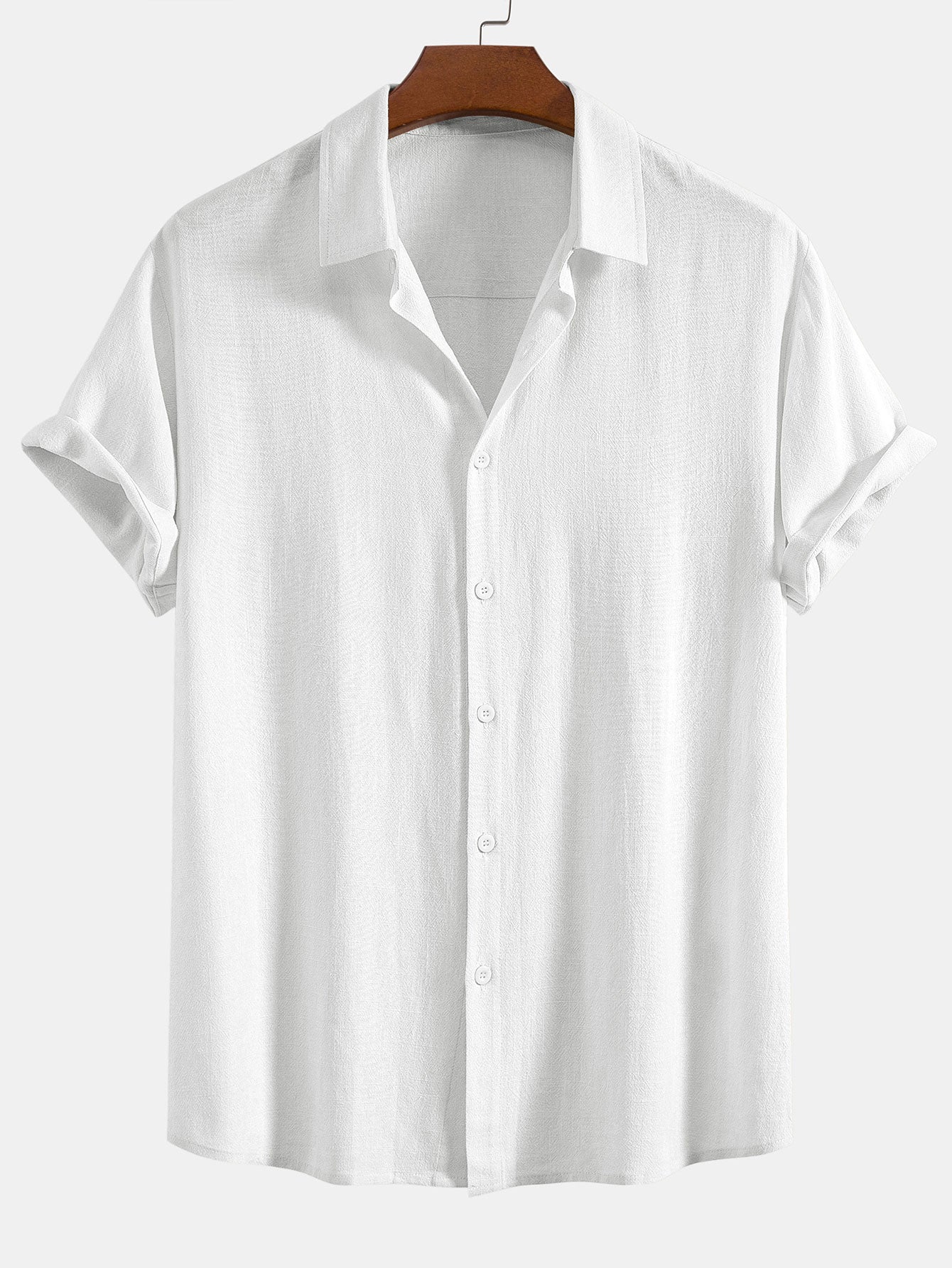 Linnen Rayon Mix Knopen Shirt & Rechte Pijpen Linnen Broek