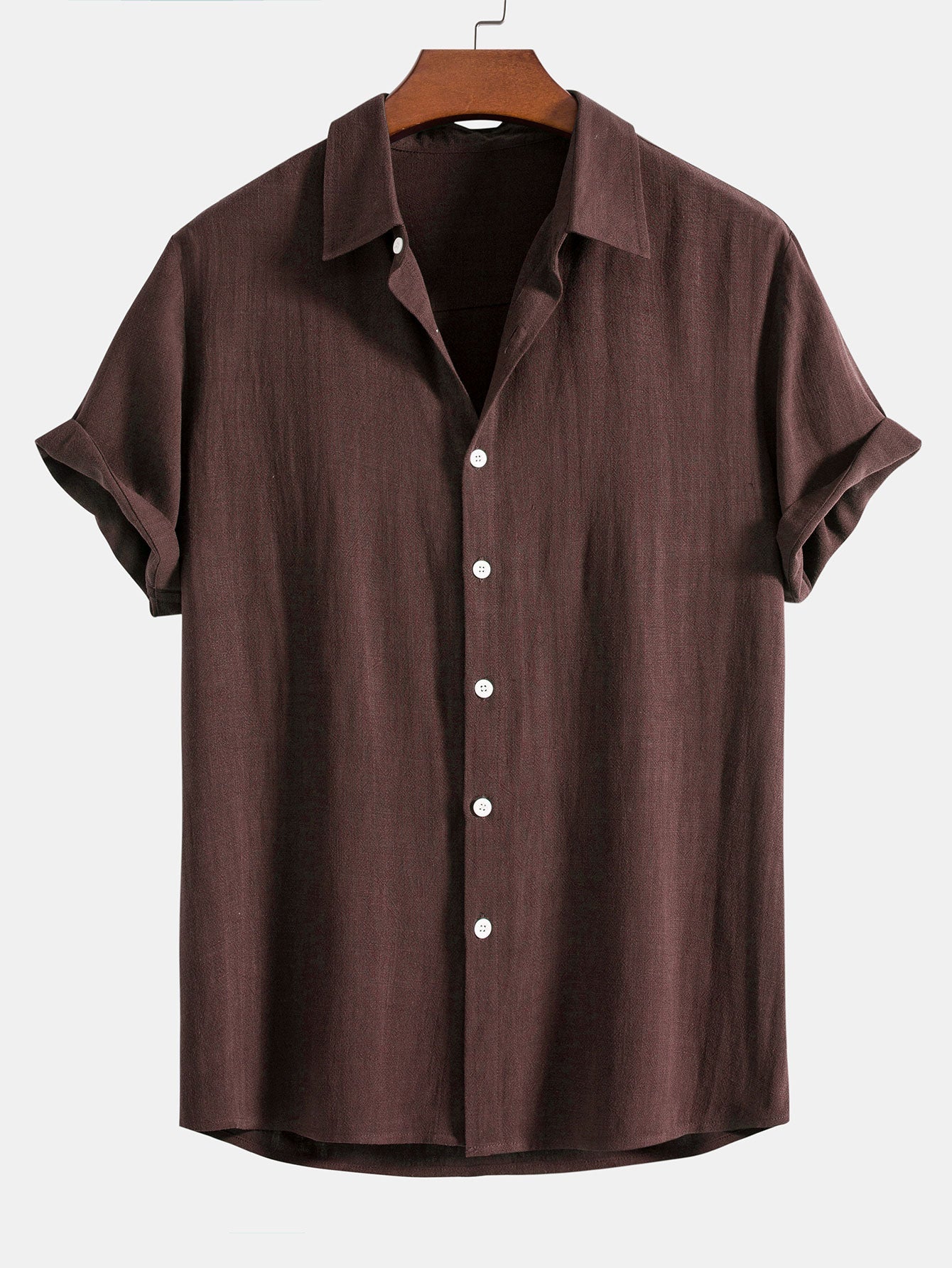 Linnen Rayon Mix Knopen Shirt & Rechte Pijpen Linnen Broek