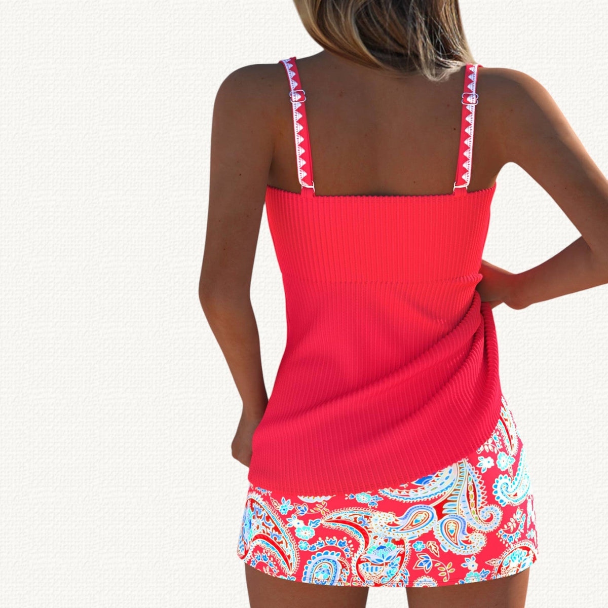 Palma | Ribbed Tankini with Floral Skirt