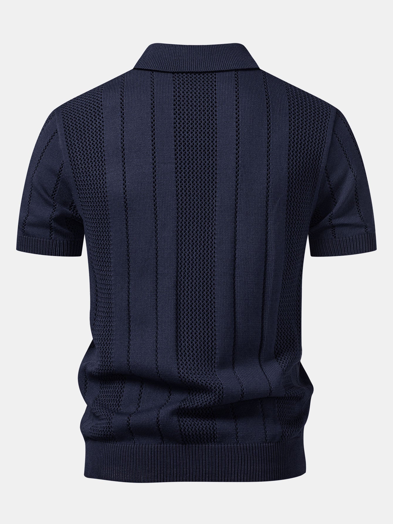 Johnny Collar Striped Open Knit Polo & Straight Leg Linen Pants