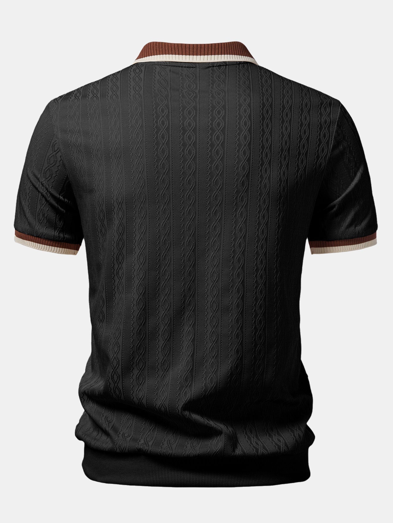 Contrast Trim Textured Zipper Knit Polo & Slim Fit Tapered Trousers