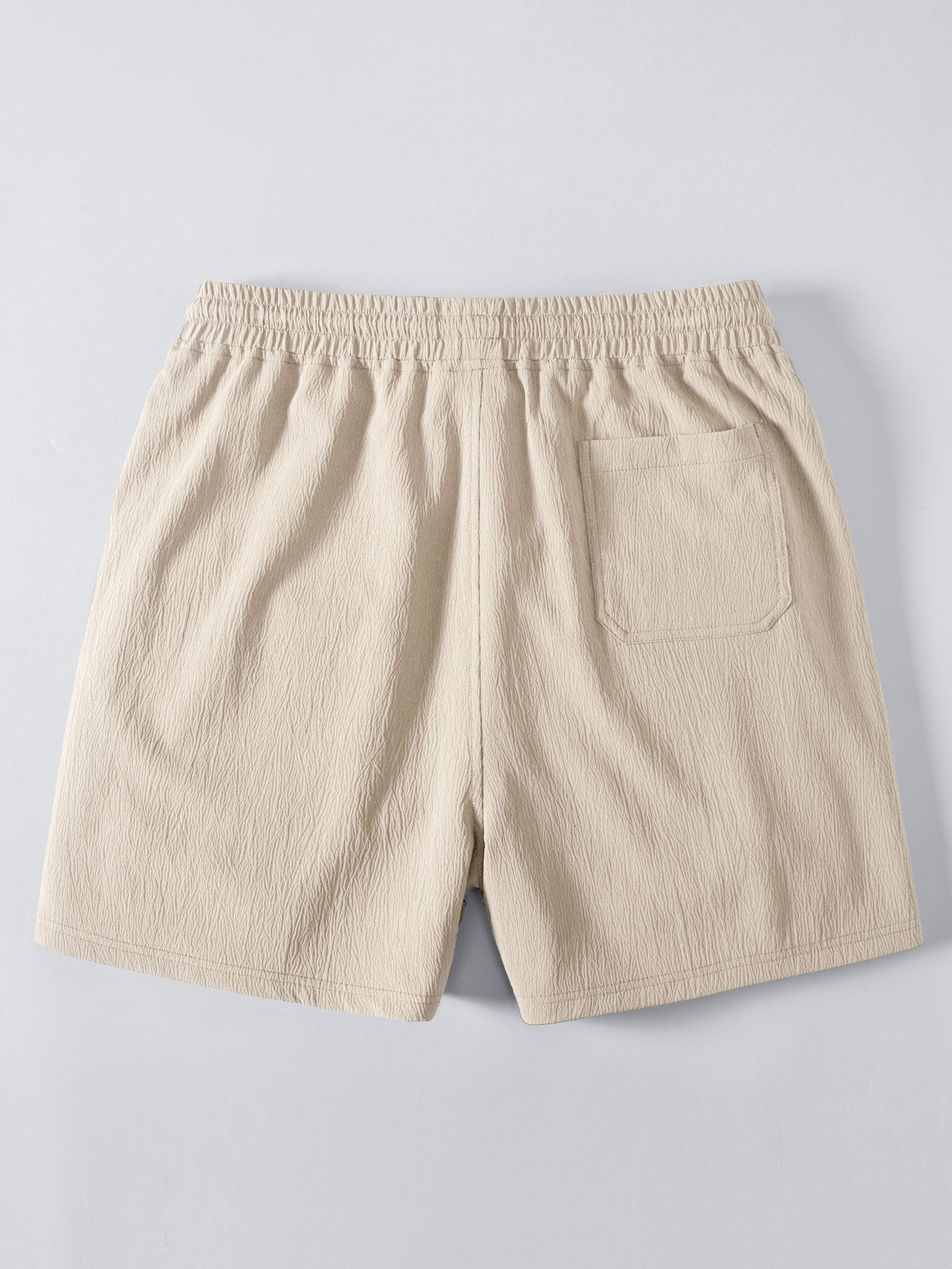 Relax Fit Crocheted V Neck Polo & Crinkle Textured Drawstring 5" Shorts