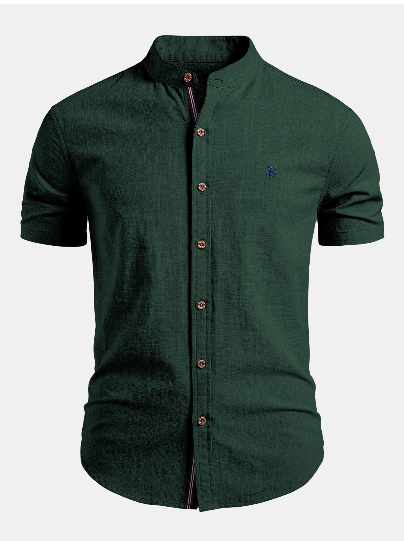 Short Sleeve Linen Look Stand Collar Shirt & Straight Leg Linen Pants
