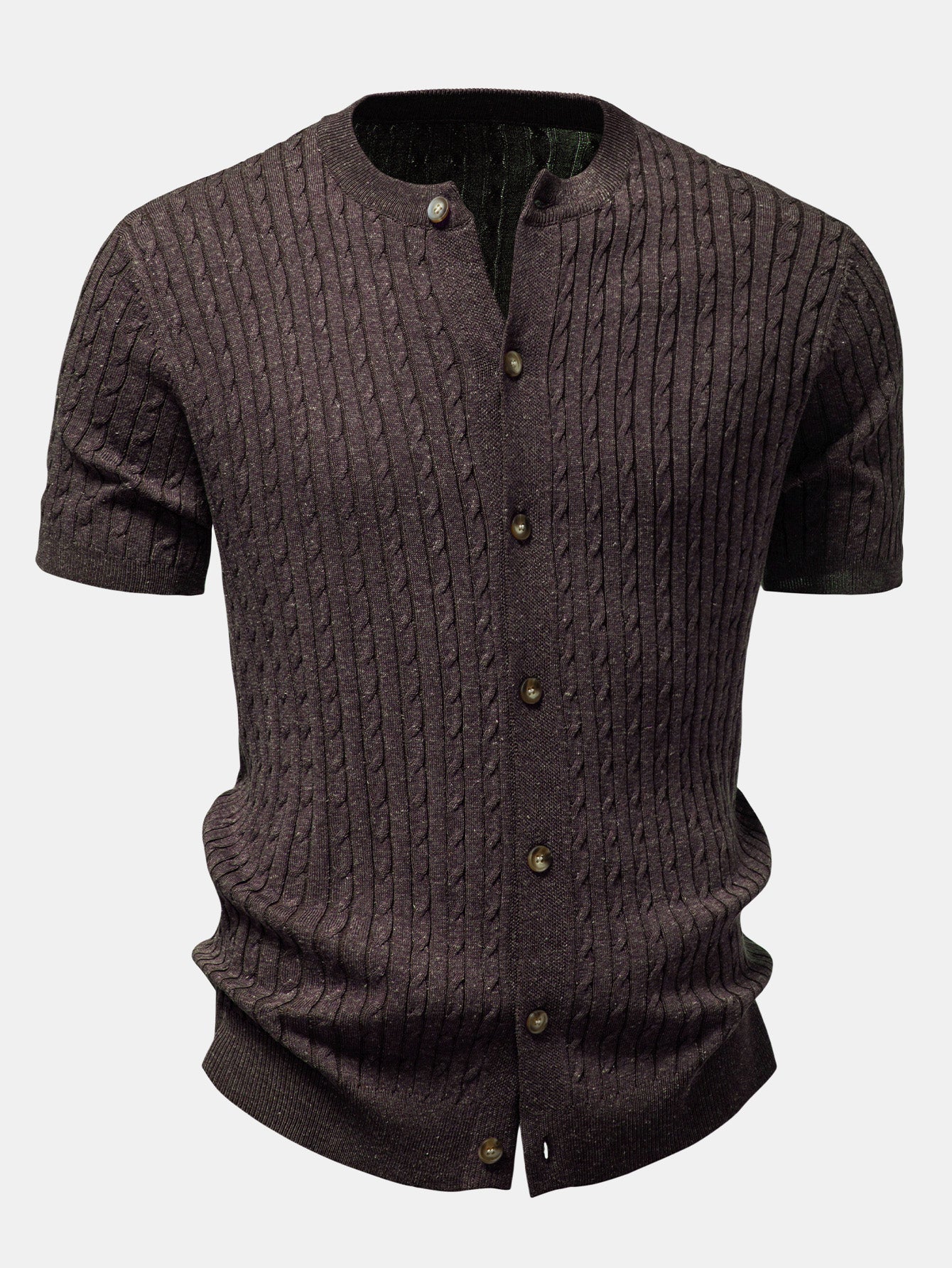Twisted Jacquard Crew Neck Button Up Knit Shirt & Slim Fit Tapered Trousers