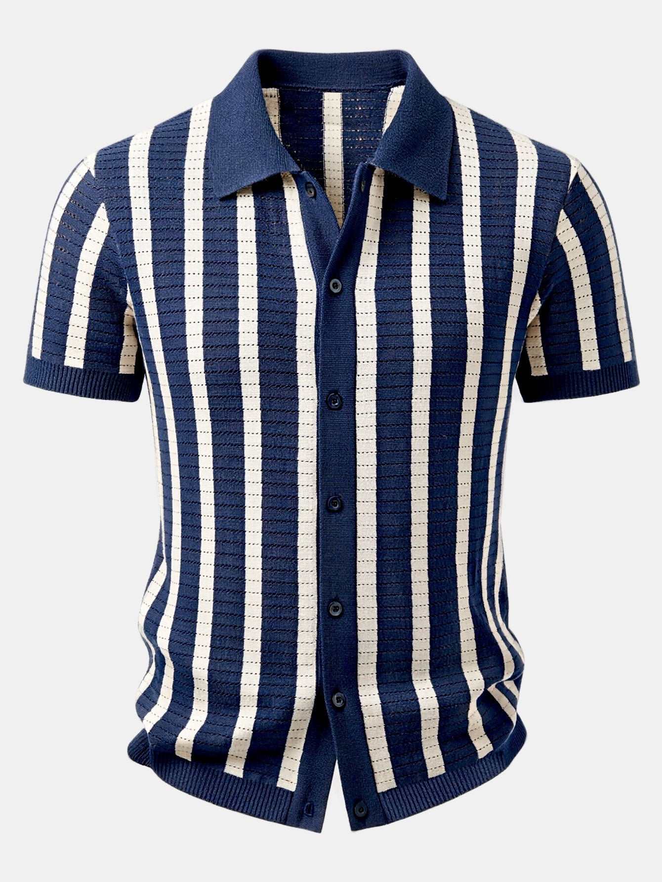 Stripe Button Up Knit Shirt & Straight Leg Linen Pants