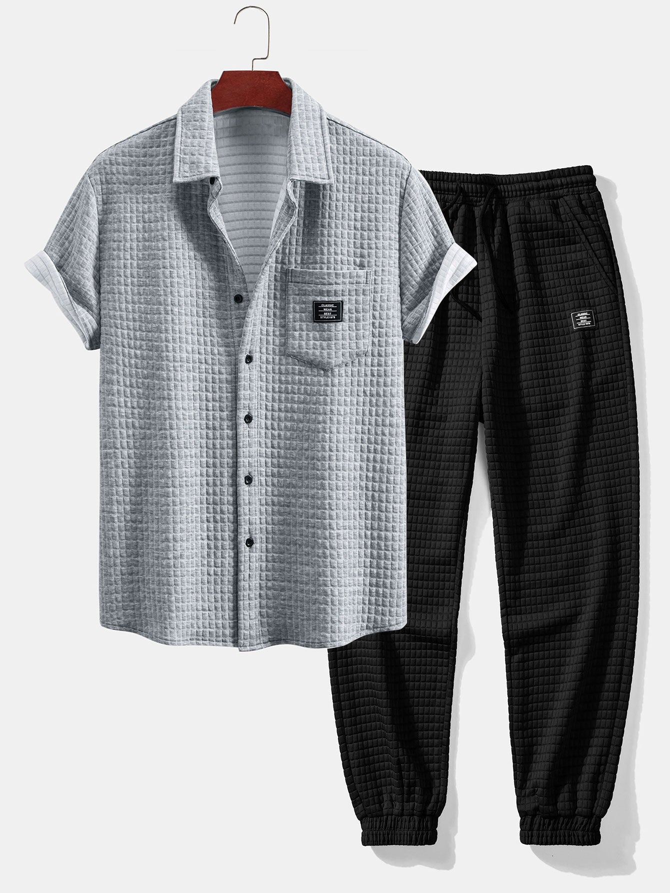 Korte Mouw Wafelshirt & Trekkoord Wafel Joggingbroek