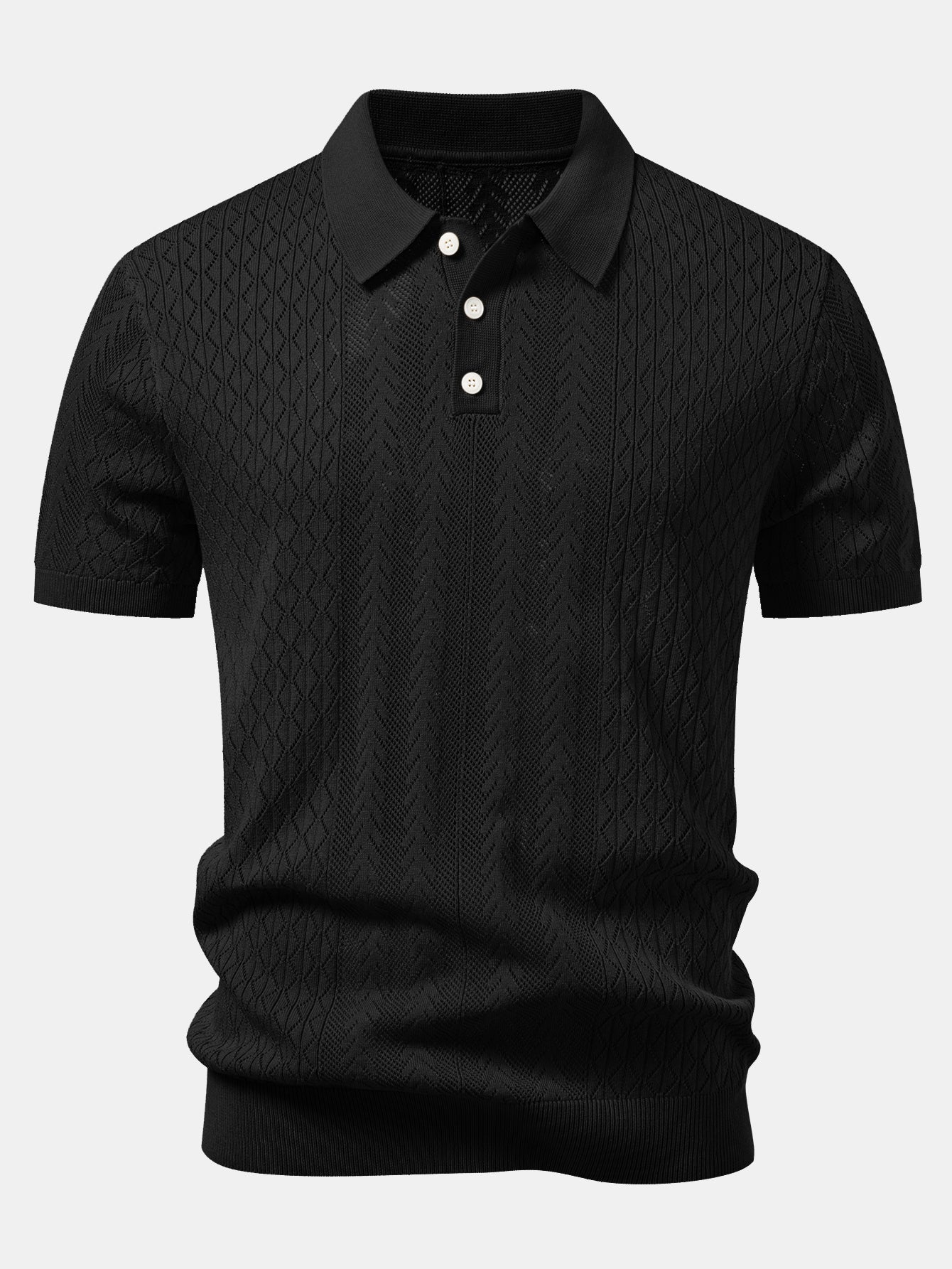 Geometric Jacquard Open Knit Polo & Straight Leg Ribbed Pants