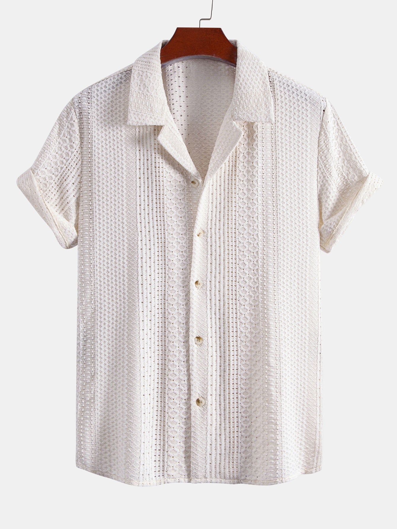 Geometric Jacquard Cuban Collar Shirt & Straight Leg Linen Pants