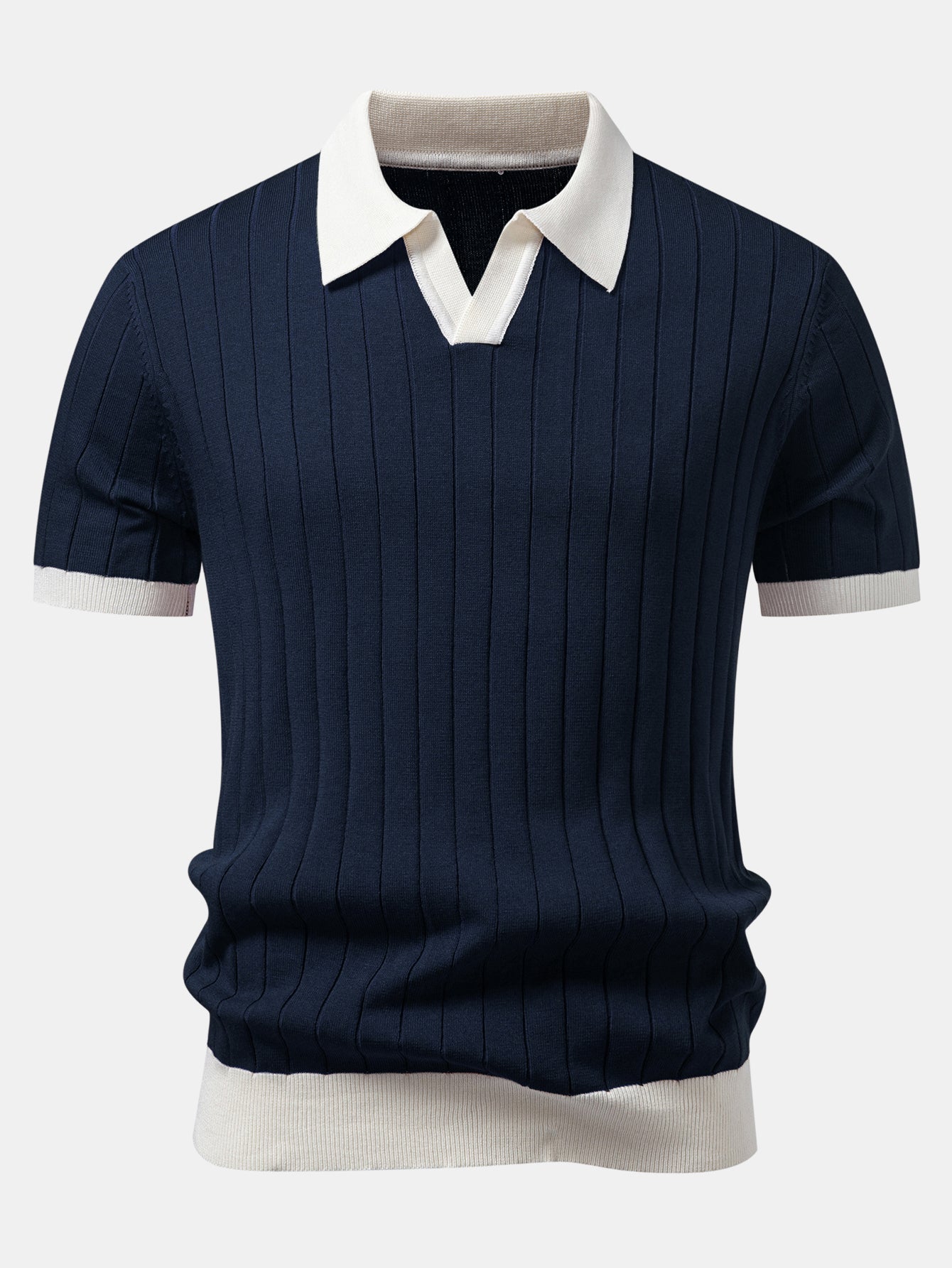 Contrast Trim Stripe Johnny Collar Polo & Slim Fit Tapered Trousers