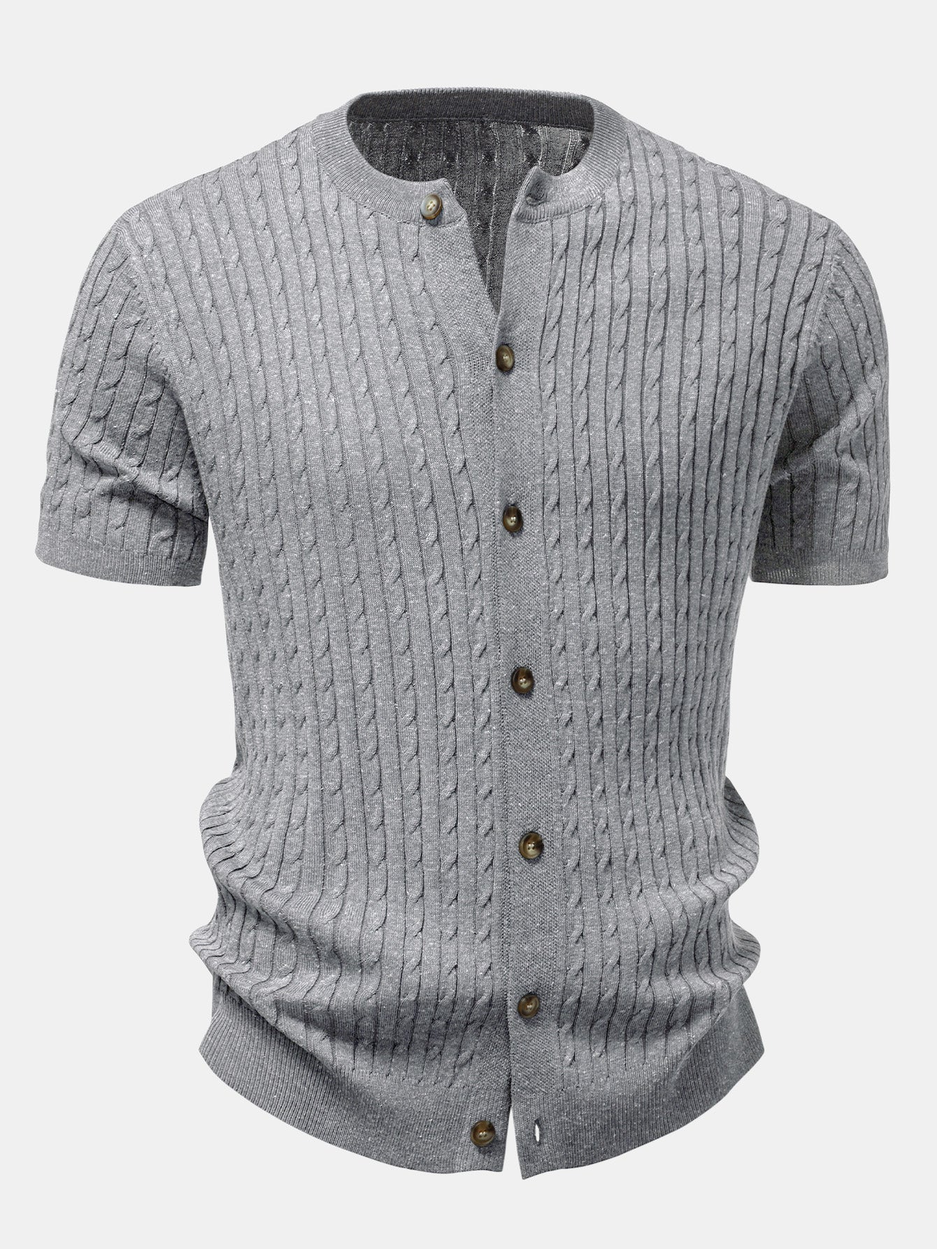 Twisted Jacquard Crew Neck Button Up Knit Shirt & Slim Fit Tapered Trousers
