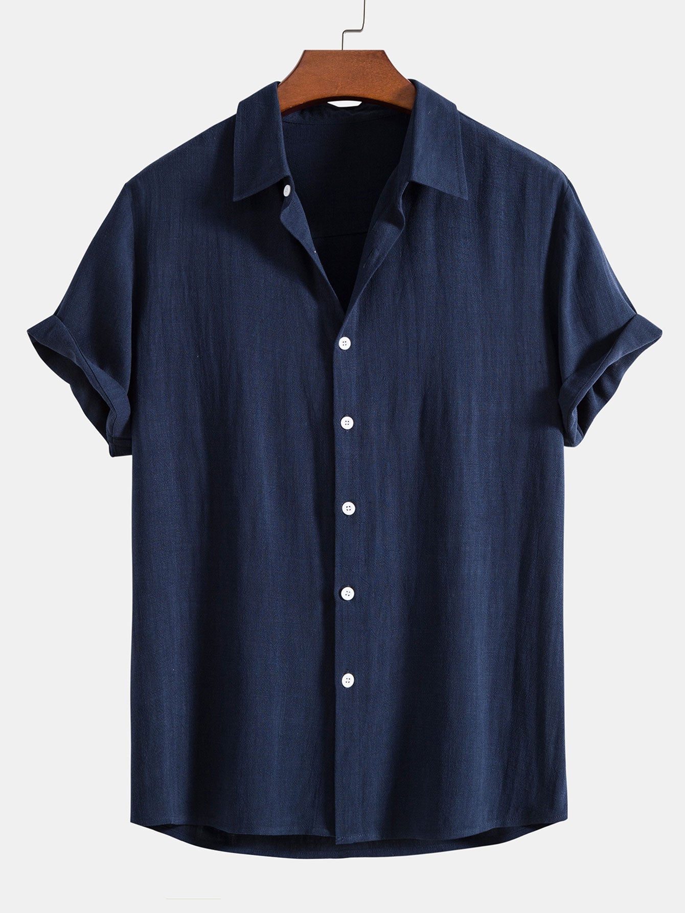 Linnen Rayon Mix Knopen Shirt & Rechte Pijpen Linnen Broek