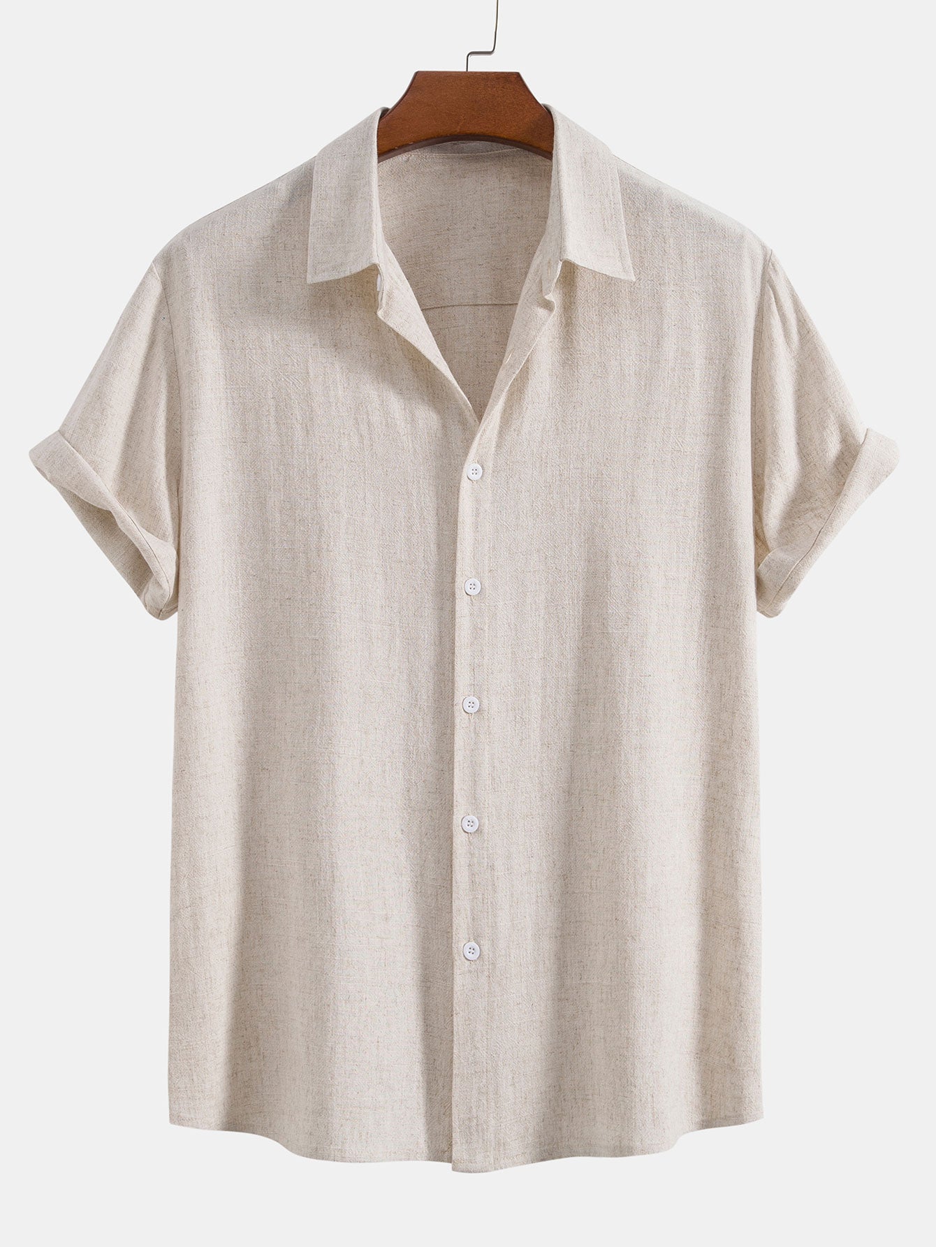 Linnen Rayon Mix Knopen Shirt & Rechte Pijpen Linnen Broek