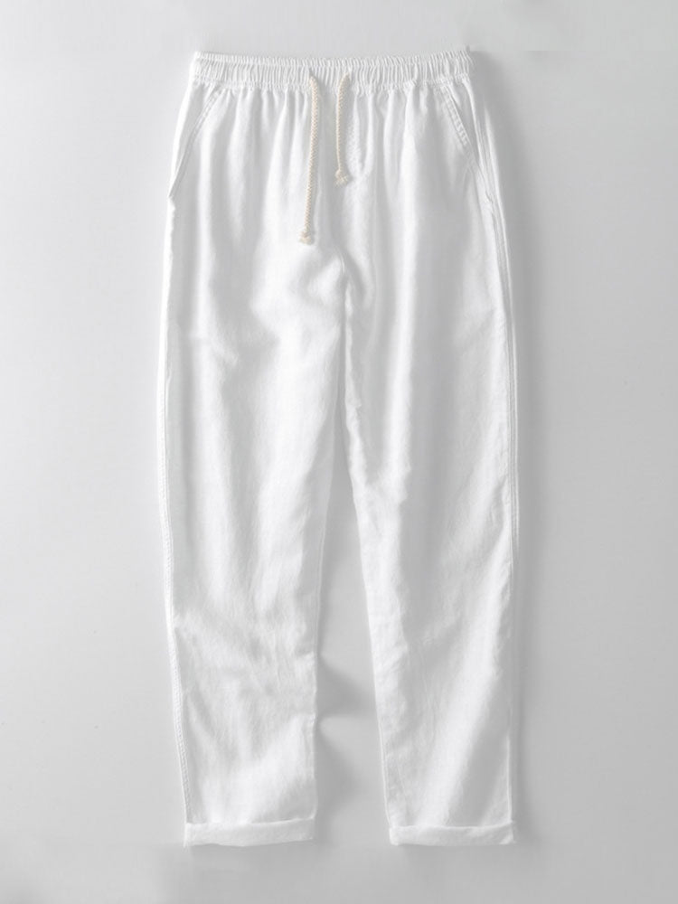 Open Knit Shirt & Straight Leg Linen Pants