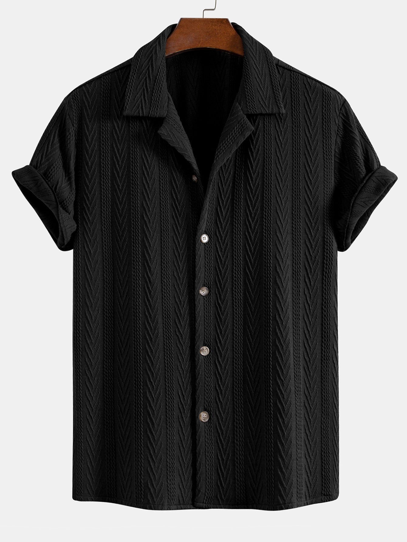 Textuur Jacquard Cubaanse Shirt & Kreukel Textuur Rechte Pantalon