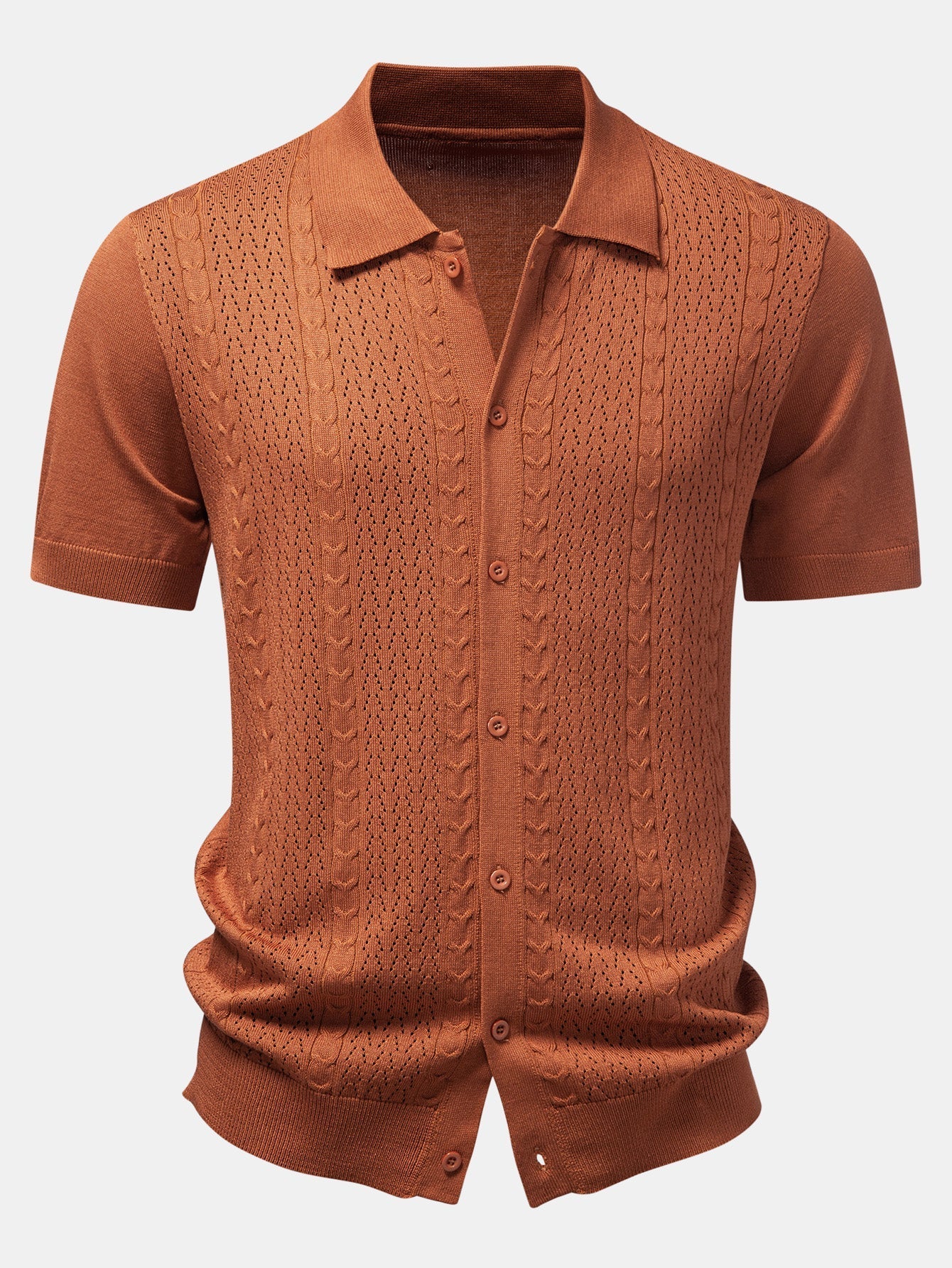 Twisted Jacquard Button Up Knit Shirt & Straight Leg Linen Pants