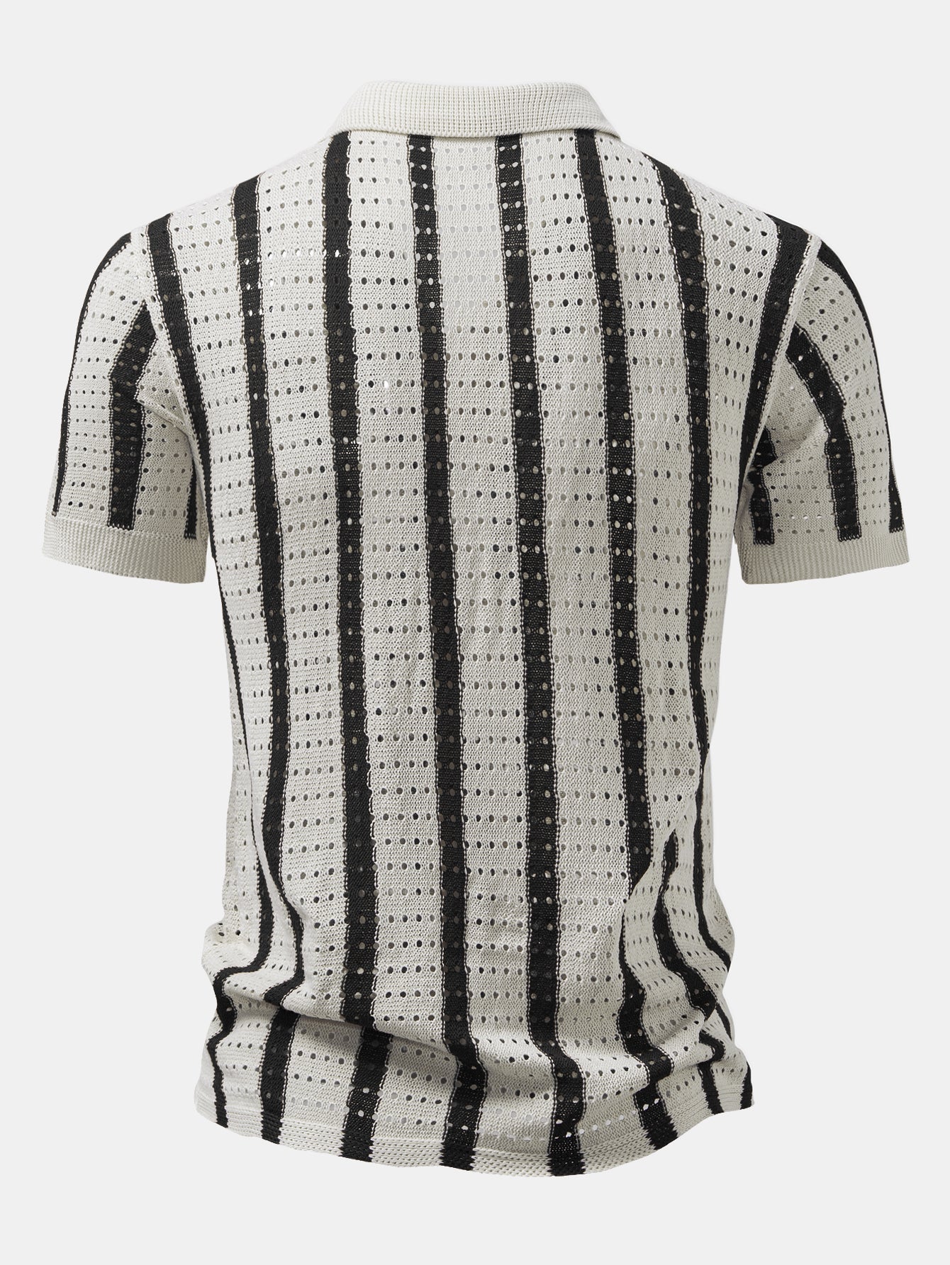 Stripe Open Knit Shirt & Crinkle Textured Drawstring 5" Shorts