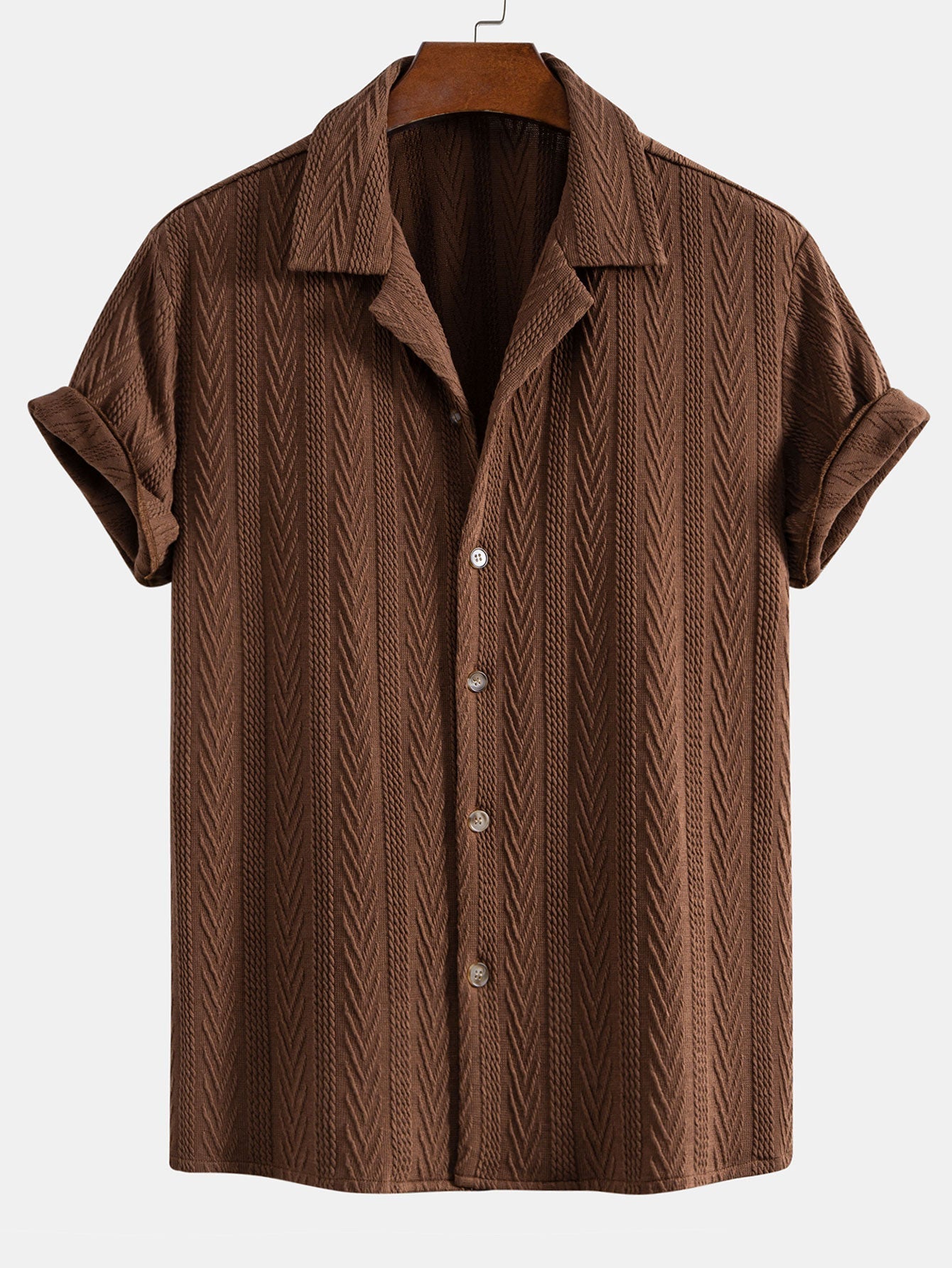 Textuur Jacquard Cubaanse Shirt & Kreukel Textuur Rechte Pantalon