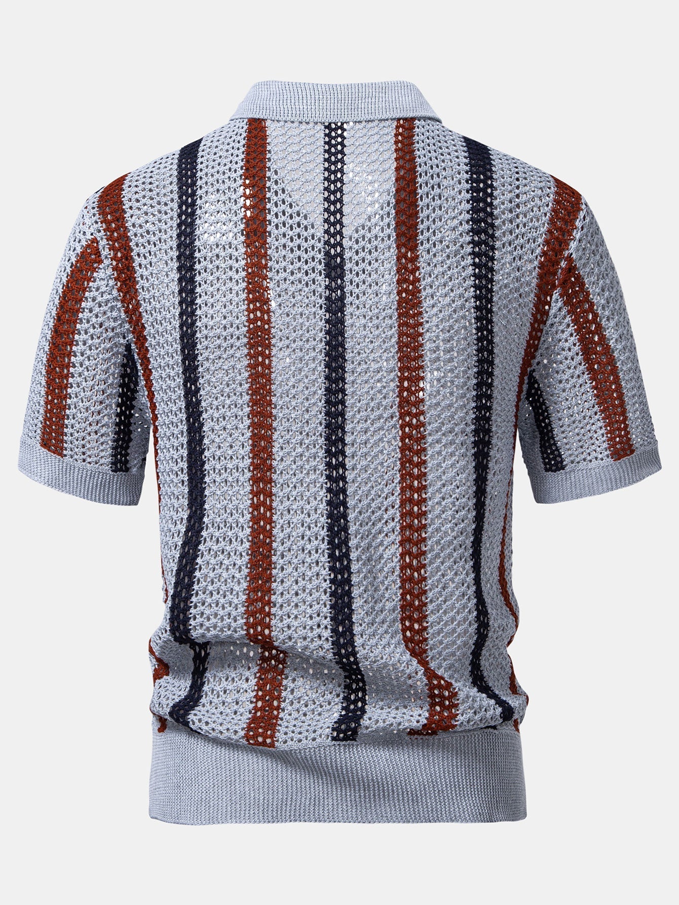 Gestreepte gehaakte V-hals Polo & linnen broek met rechte pijpen