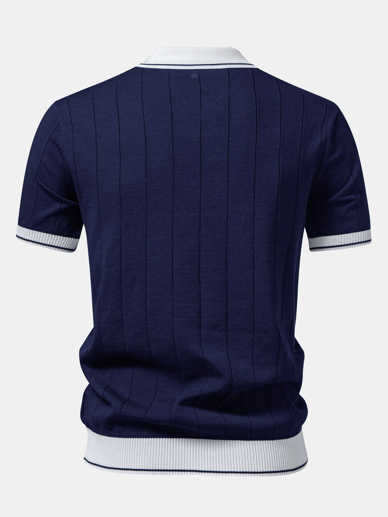 Contrast Trim Ribbed Johnny Collar Knit Polo & Slim Fit Tapered Trousers