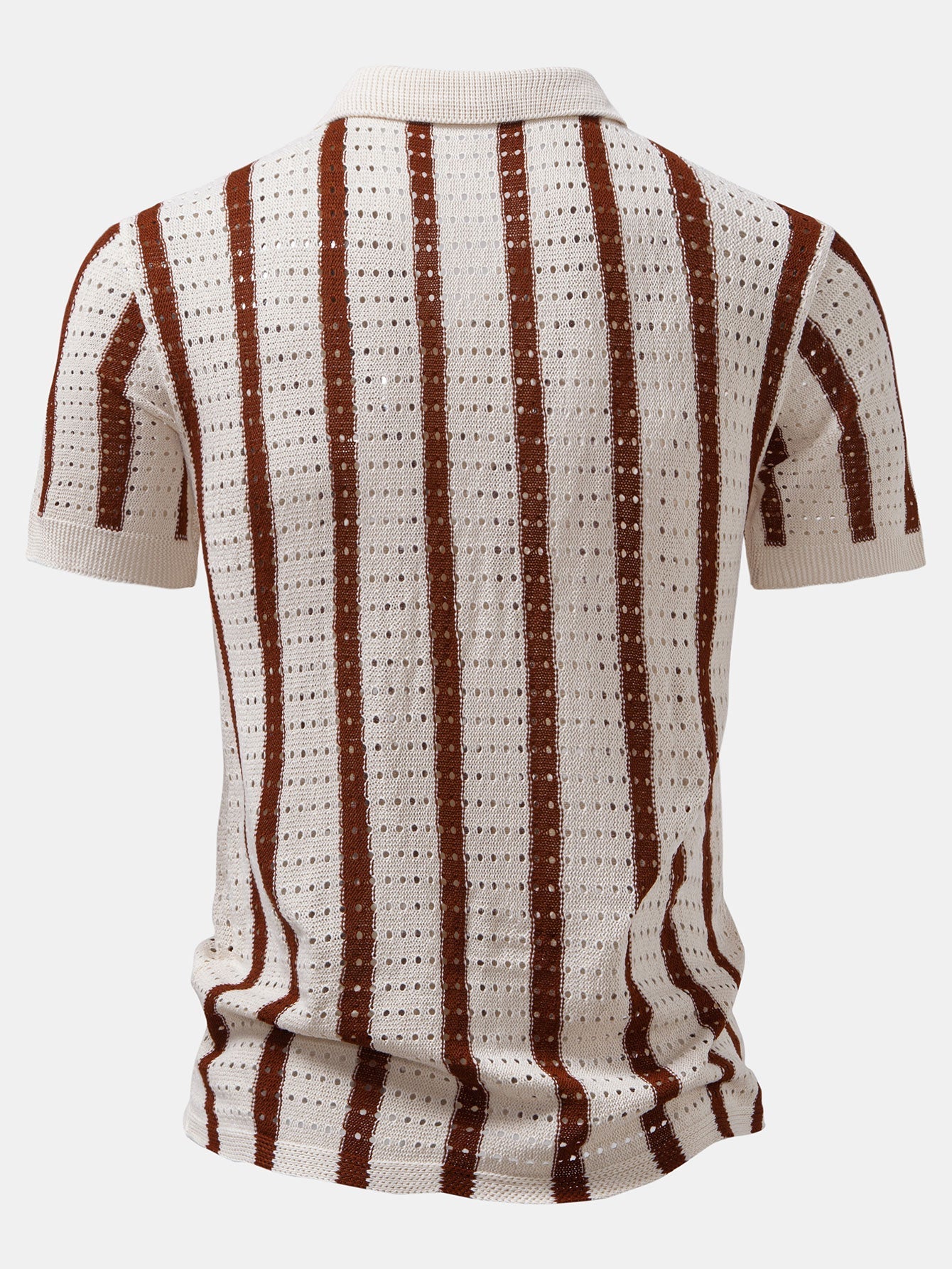 Stripe Open Knit Shirt & Crinkle Textured Drawstring 5" Shorts