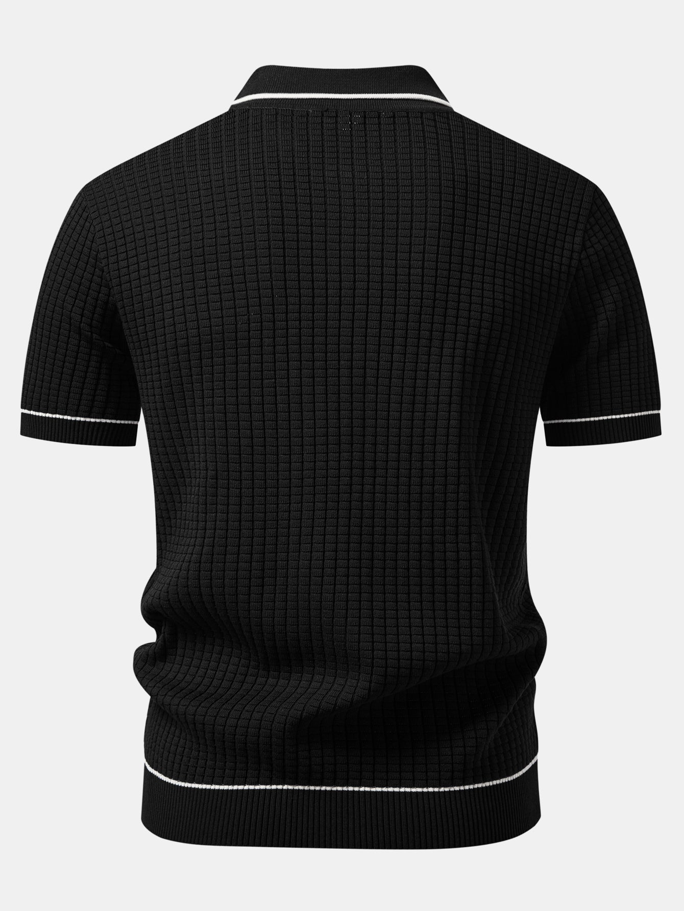 Contrast Trim Waffle Zipper Knit Polo & Slim Fit Tapered Trousers