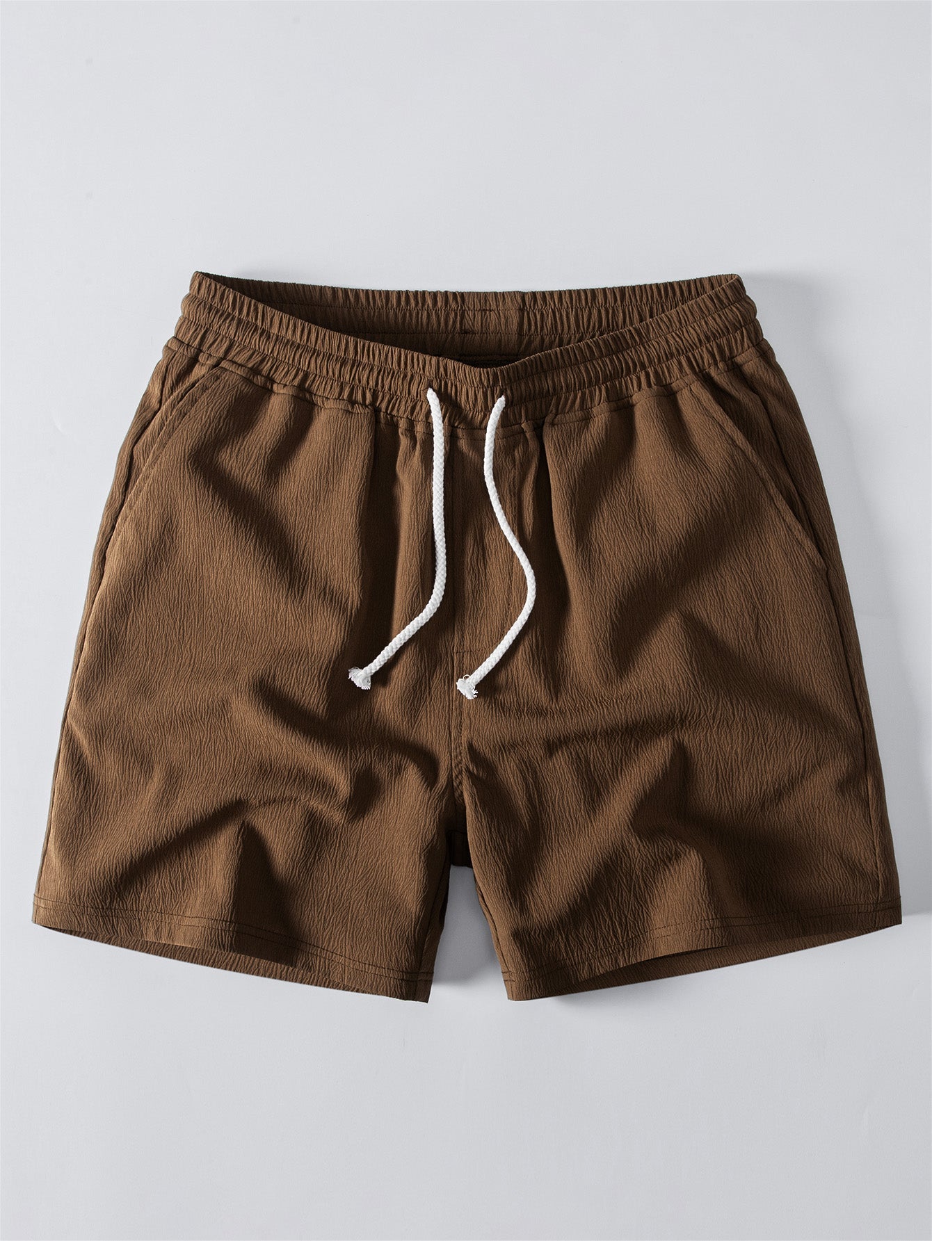 Twisted Jacquard Button Up Knit Shirt & Crinkle Textured Drawstring 5" Shorts
