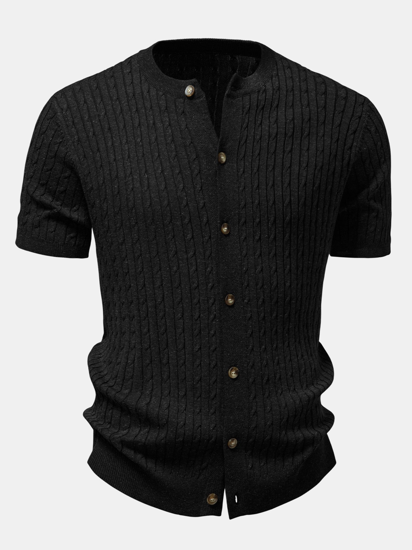 Twisted Jacquard Crew Neck Button Up Knit Shirt & Slim Fit Tapered Trousers