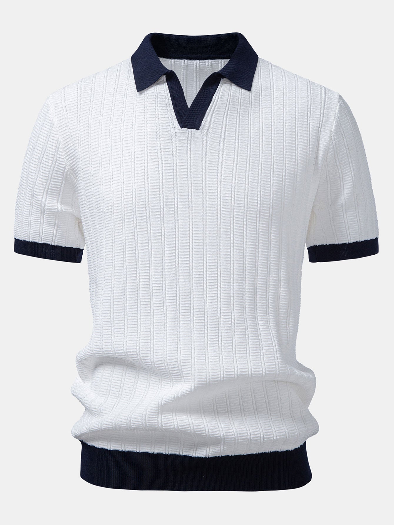 Contrast Textured Johnny Collar Polo & Slim Fit Tapered Trousers