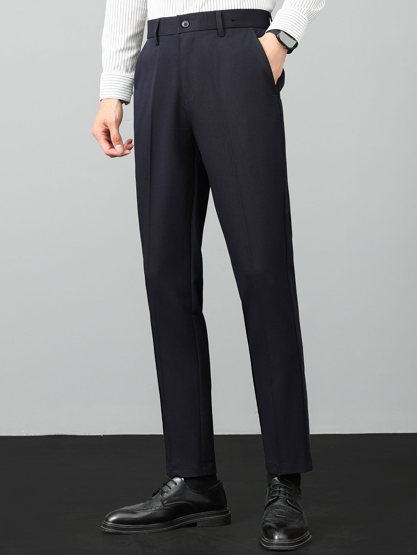 Contrast Textured Knit Polo & Slim Fit Tapered Trousers