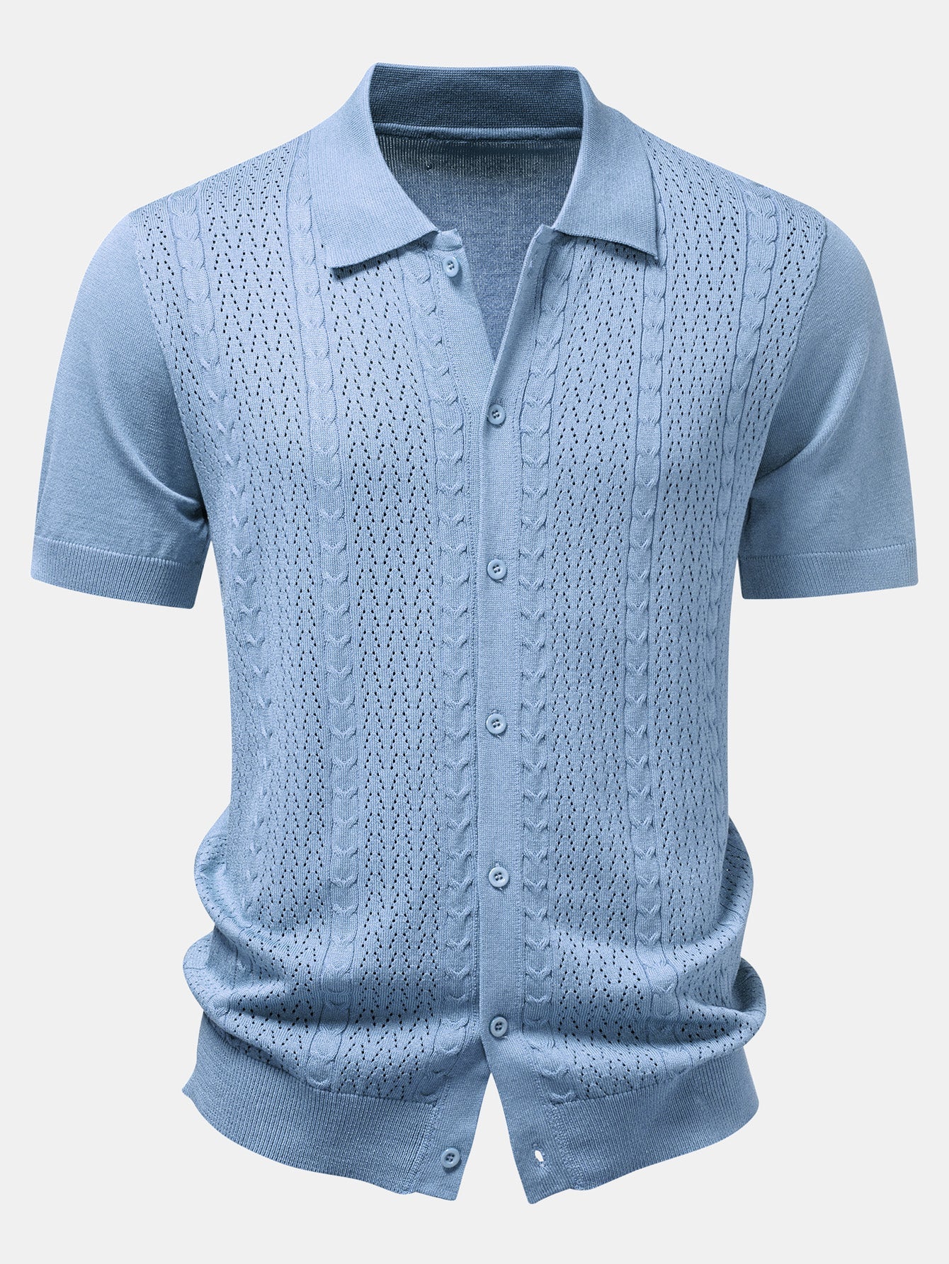 Twisted Jacquard Button Up Knit Shirt & Straight Leg Linen Pants