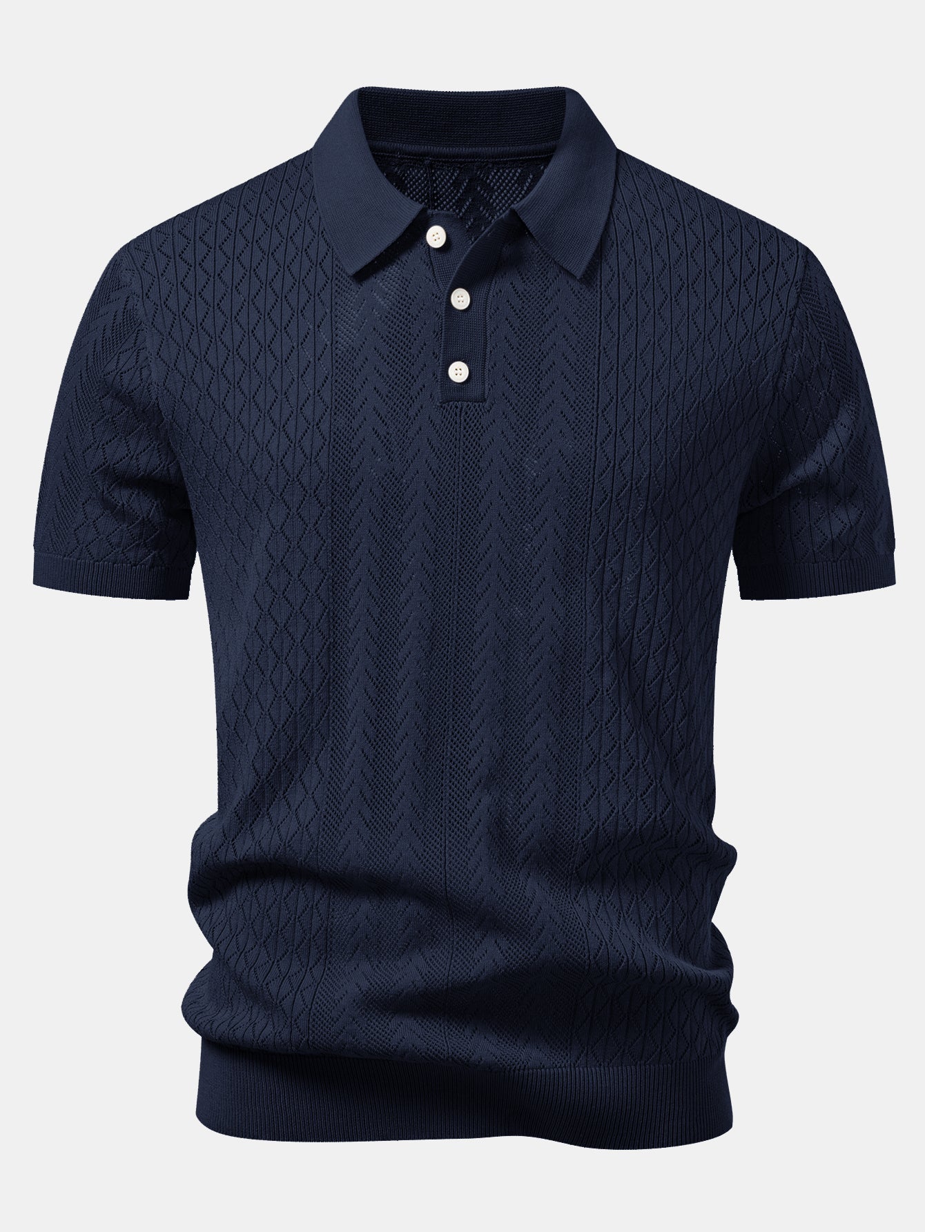 Geometric Jacquard Open Knit Polo & Straight Leg Ribbed Pants