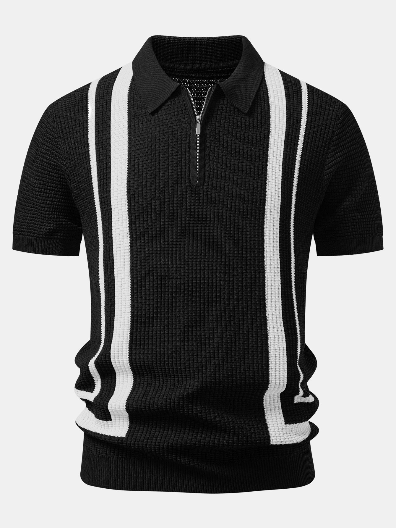 Contrast Waffle Zipper Knit Polo & Slim Fit Tapered Trousers