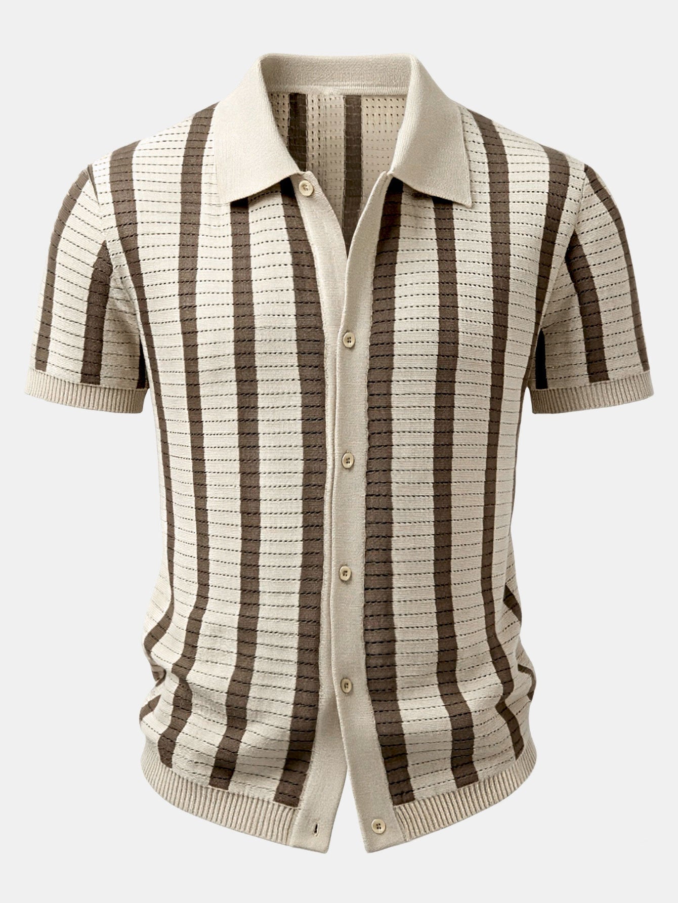 Stripe Button Up Knit Shirt & Straight Leg Linen Pants