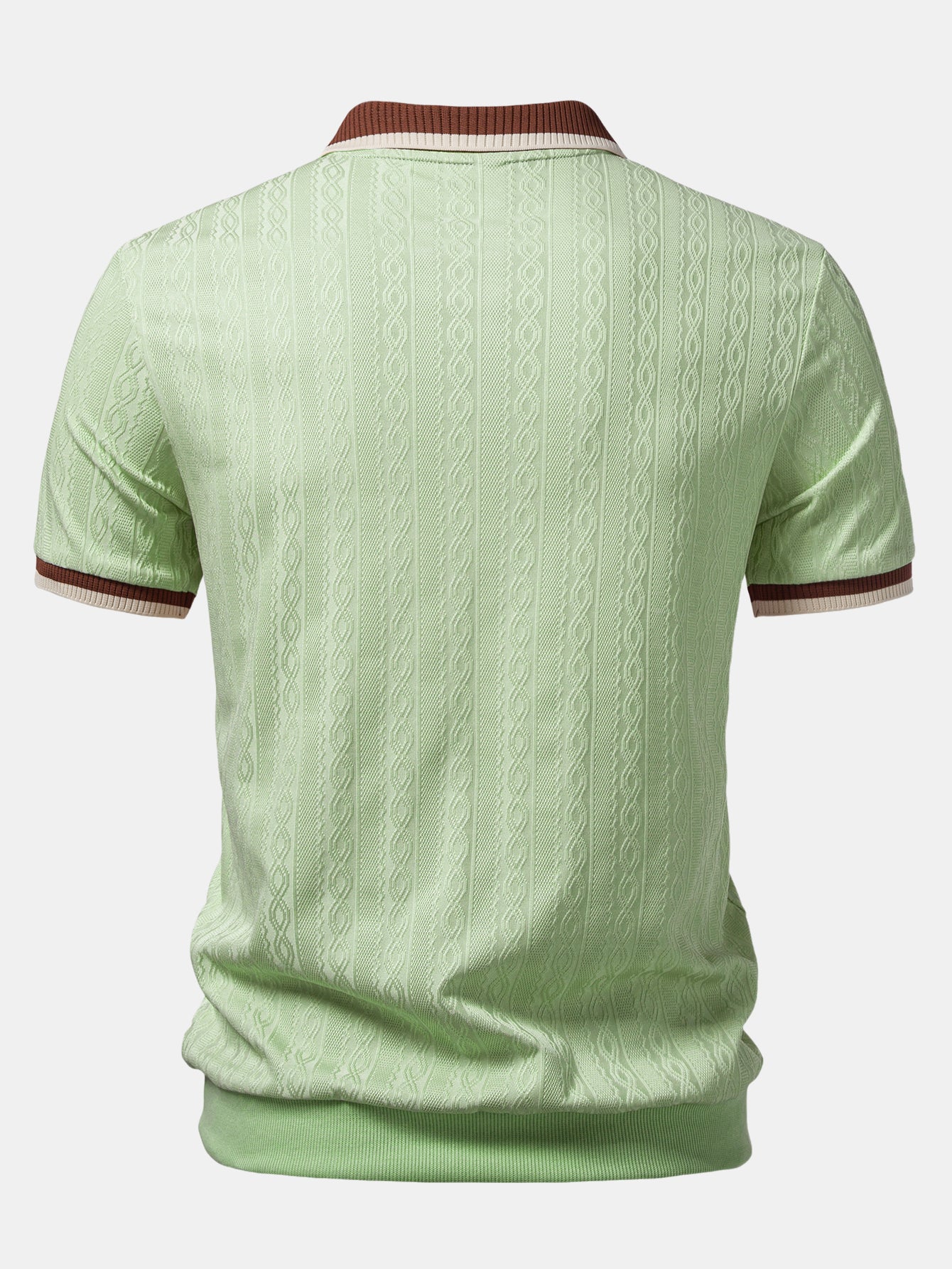 Contrast Trim Textured Zipper Knit Polo & Slim Fit Tapered Trousers