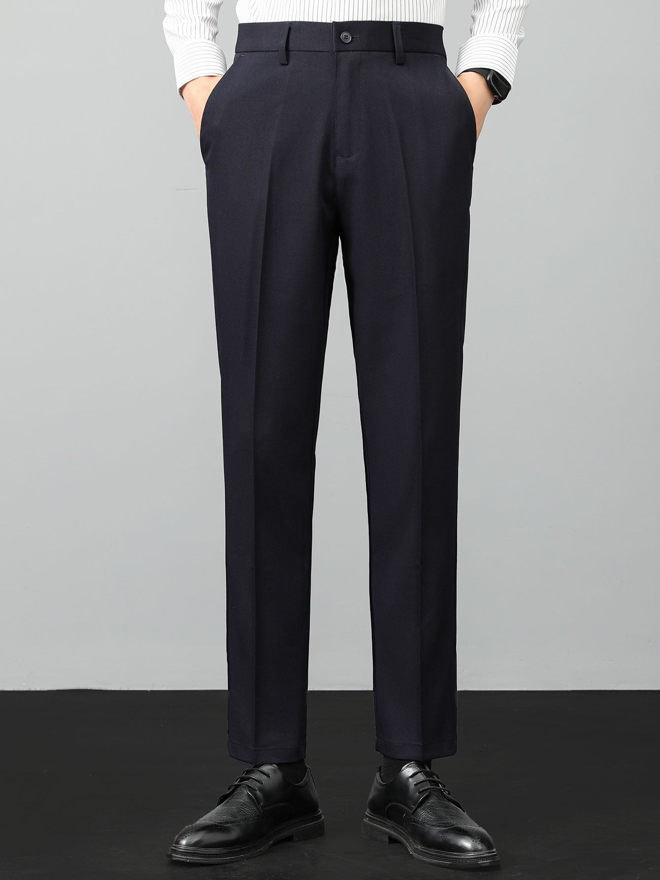 Contrast Textured Knit Polo & Slim Fit Tapered Trousers