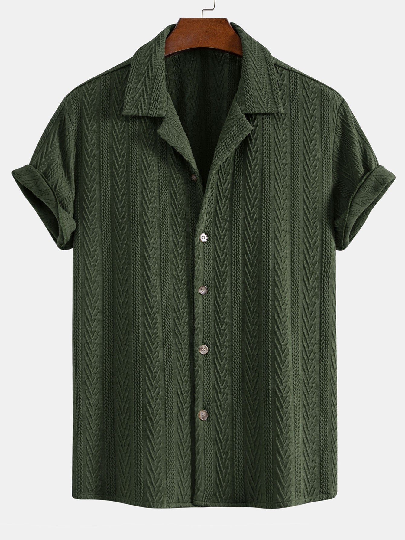 Textuur Jacquard Cubaanse Shirt & Kreukel Textuur Rechte Pantalon