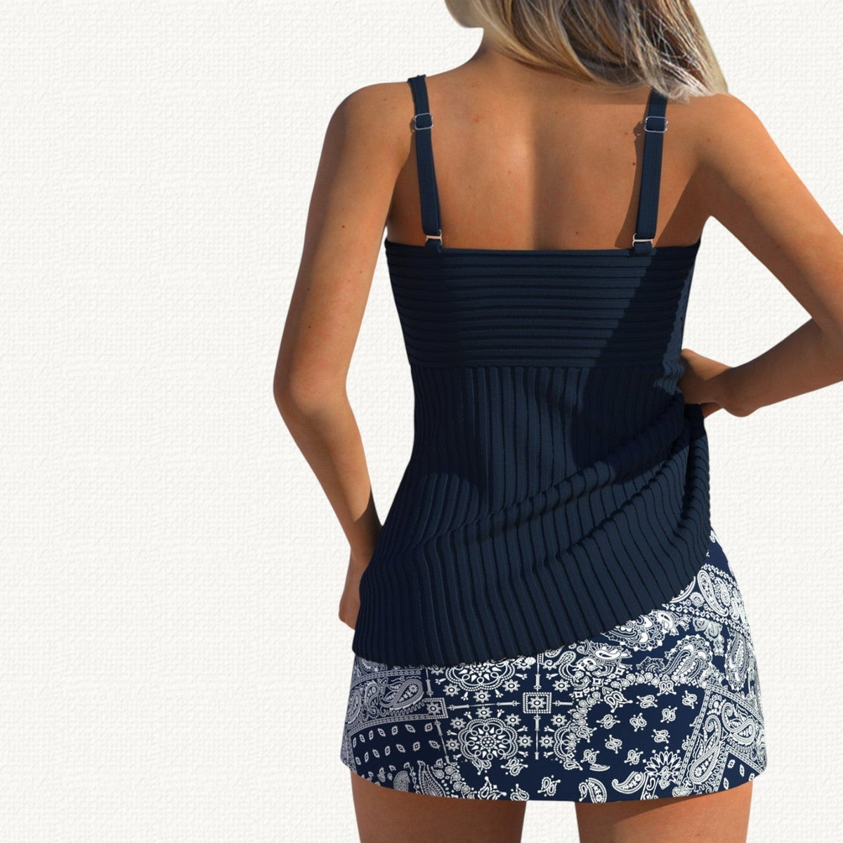 Palma | Ribbed Tankini with Floral Skirt