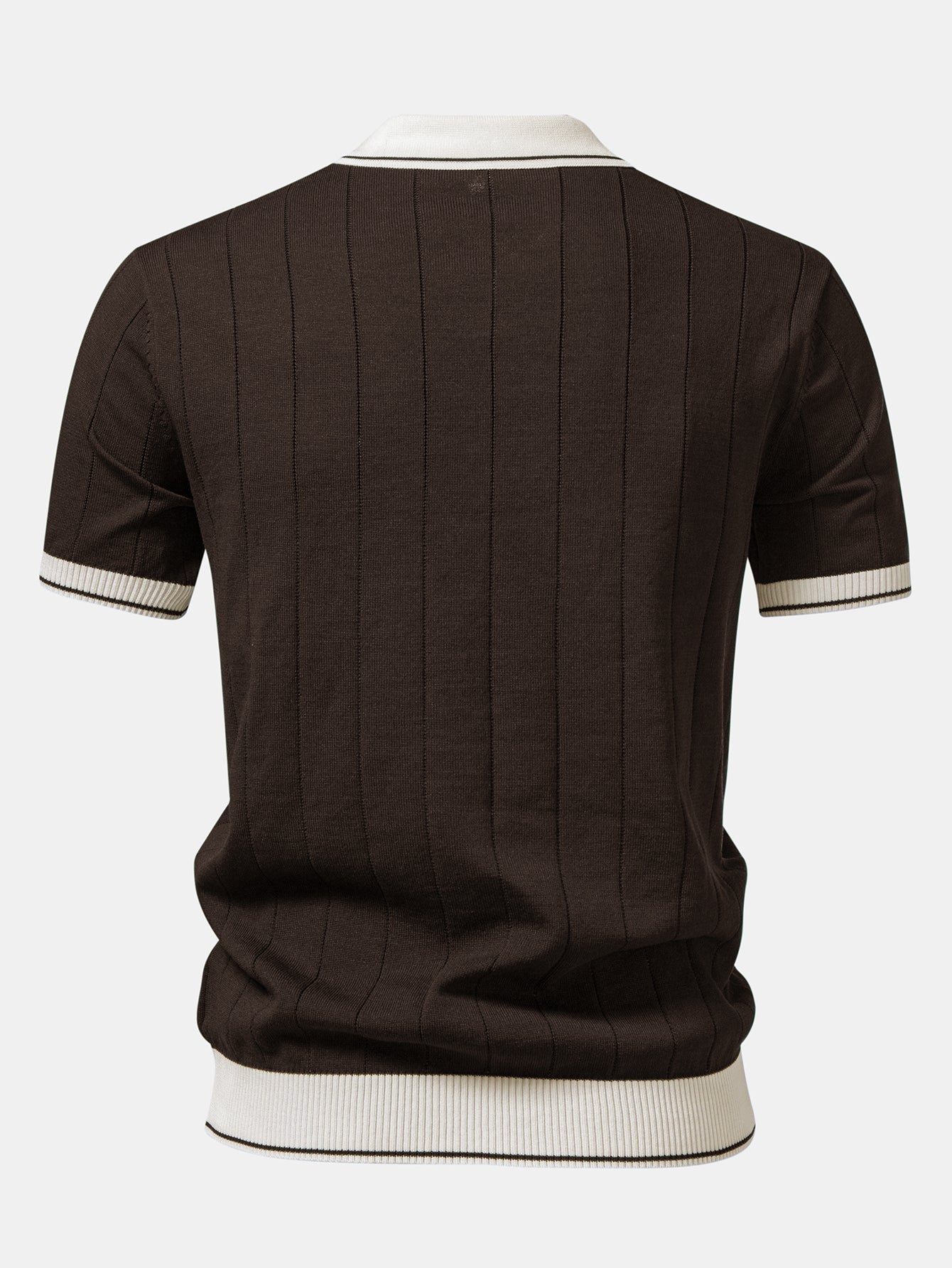 Contrast Trim Ribbed Johnny Collar Knit Polo & Slim Fit Tapered Trousers