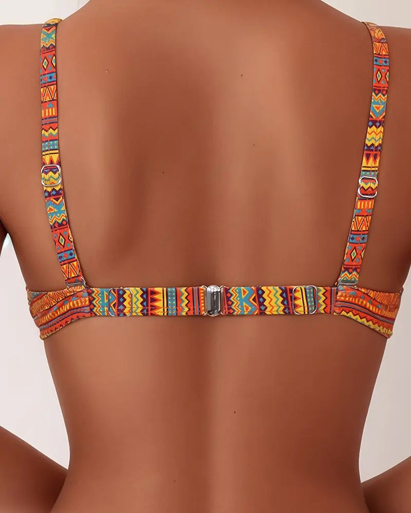Zafra | Bandeau Bikini with Warm-Toned Tribal Print