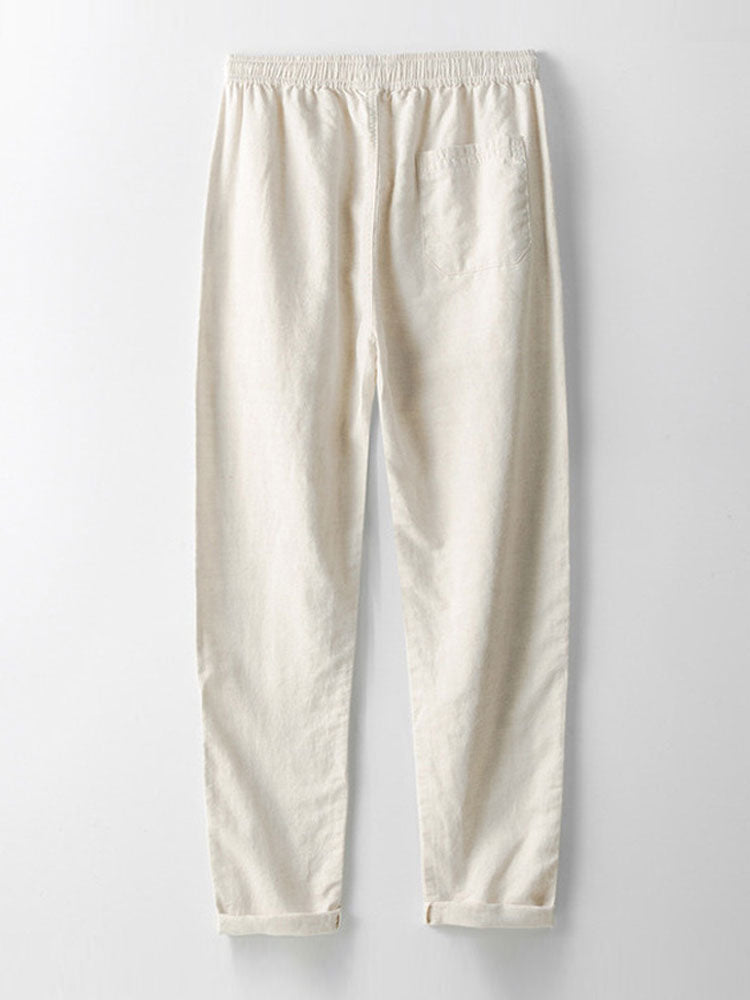 Stripe Button Up Knit Shirt & Straight Leg Linen Pants