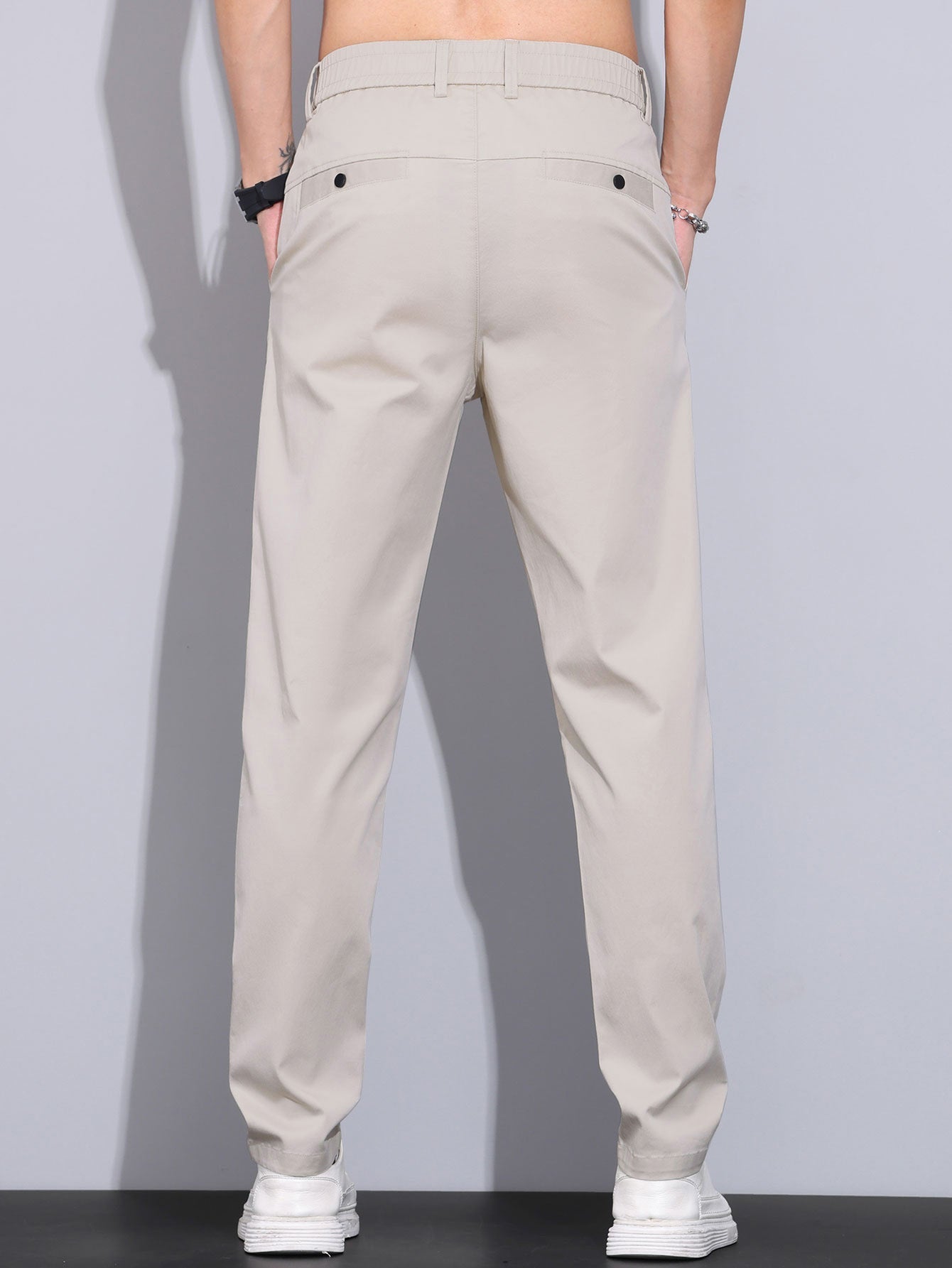 Contrast Trim Textured Zipper Knit Polo & Elastic Waist Straight Leg Trousers