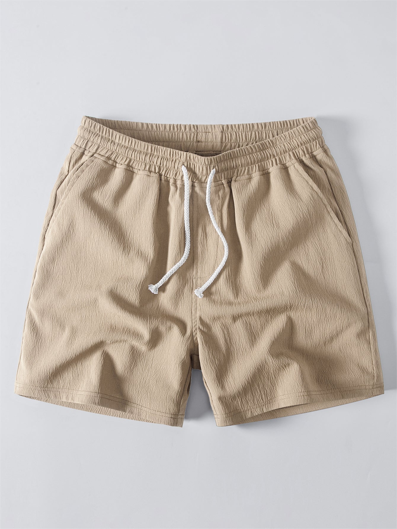 Twisted Jacquard Button Up Knit Shirt & Crinkle Textured Drawstring 5" Shorts