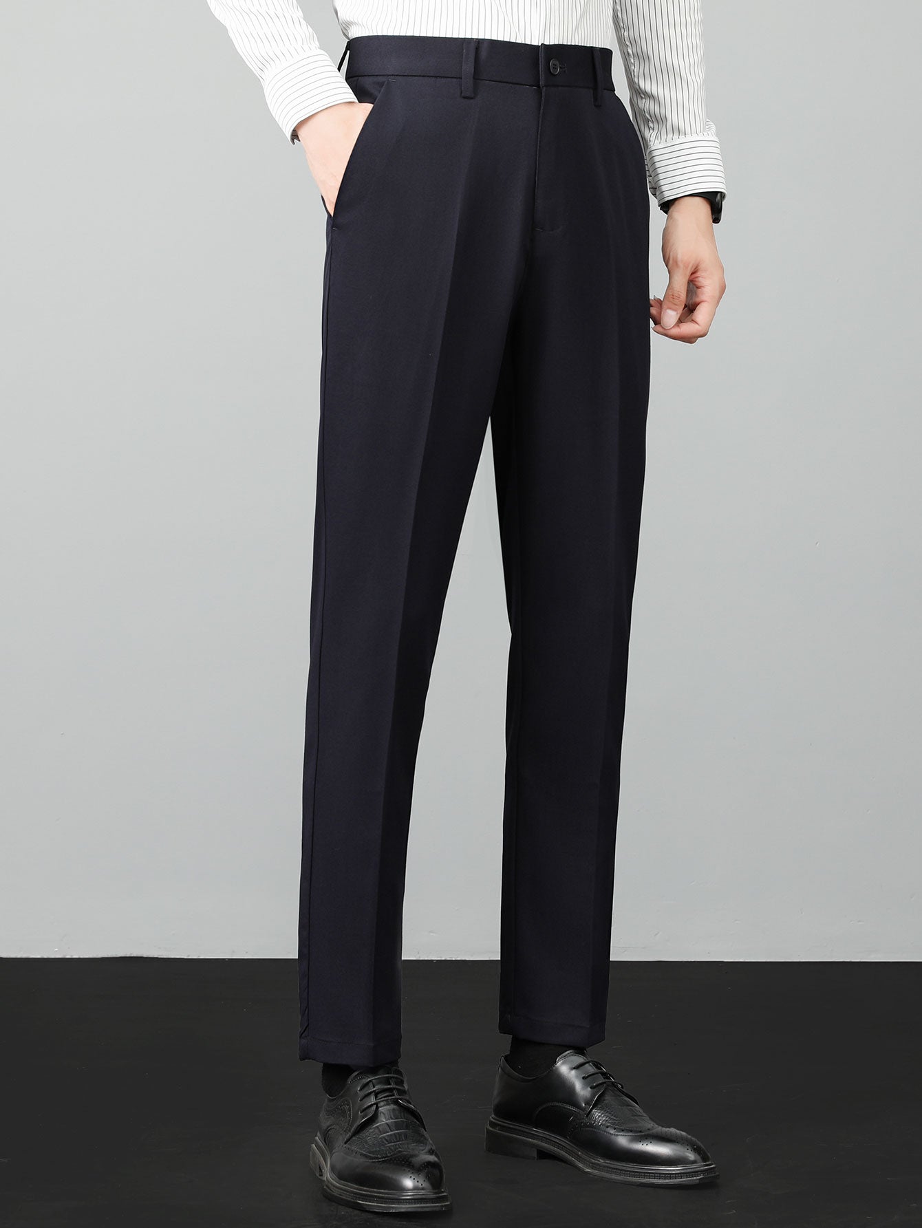 Twisted Jacquard Crew Neck Button Up Knit Shirt & Slim Fit Tapered Trousers