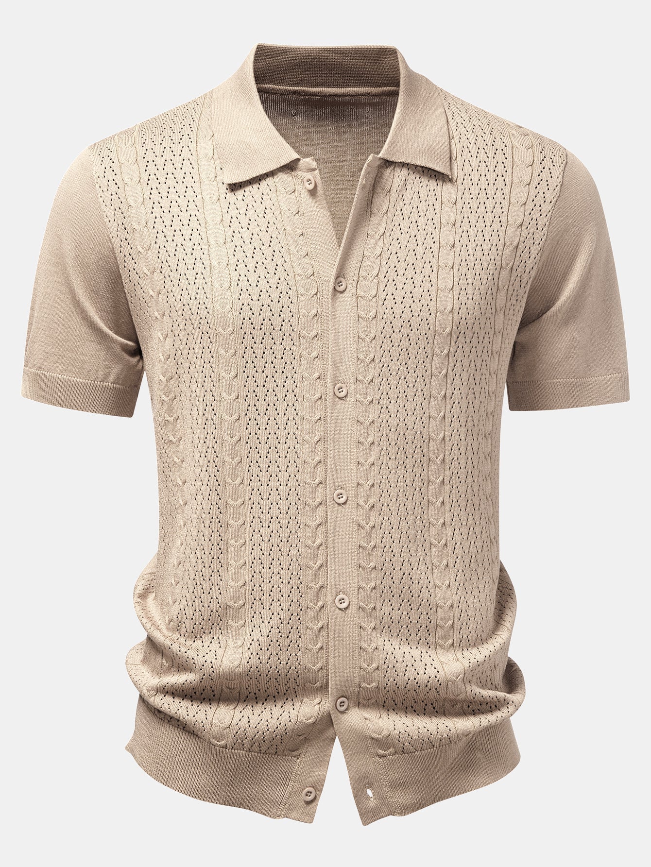 Twisted Jacquard Button Up Knit Shirt & Straight Leg Linen Pants