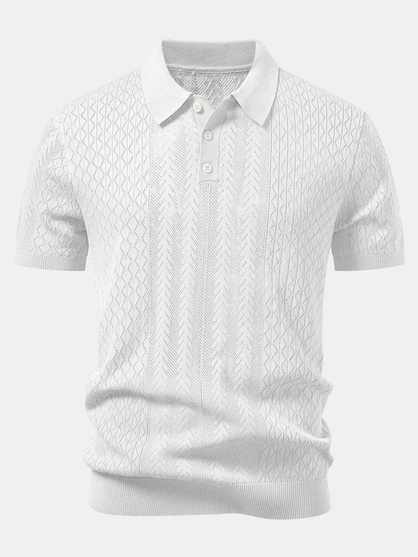 Geometric Jacquard Open Knit Polo & Straight Leg Ribbed Pants