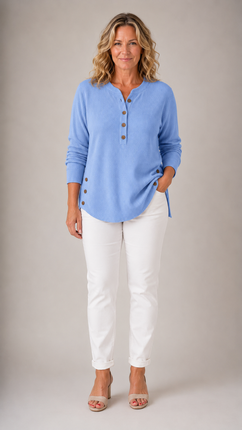 Renata Ribbed Button Detail Tunic
