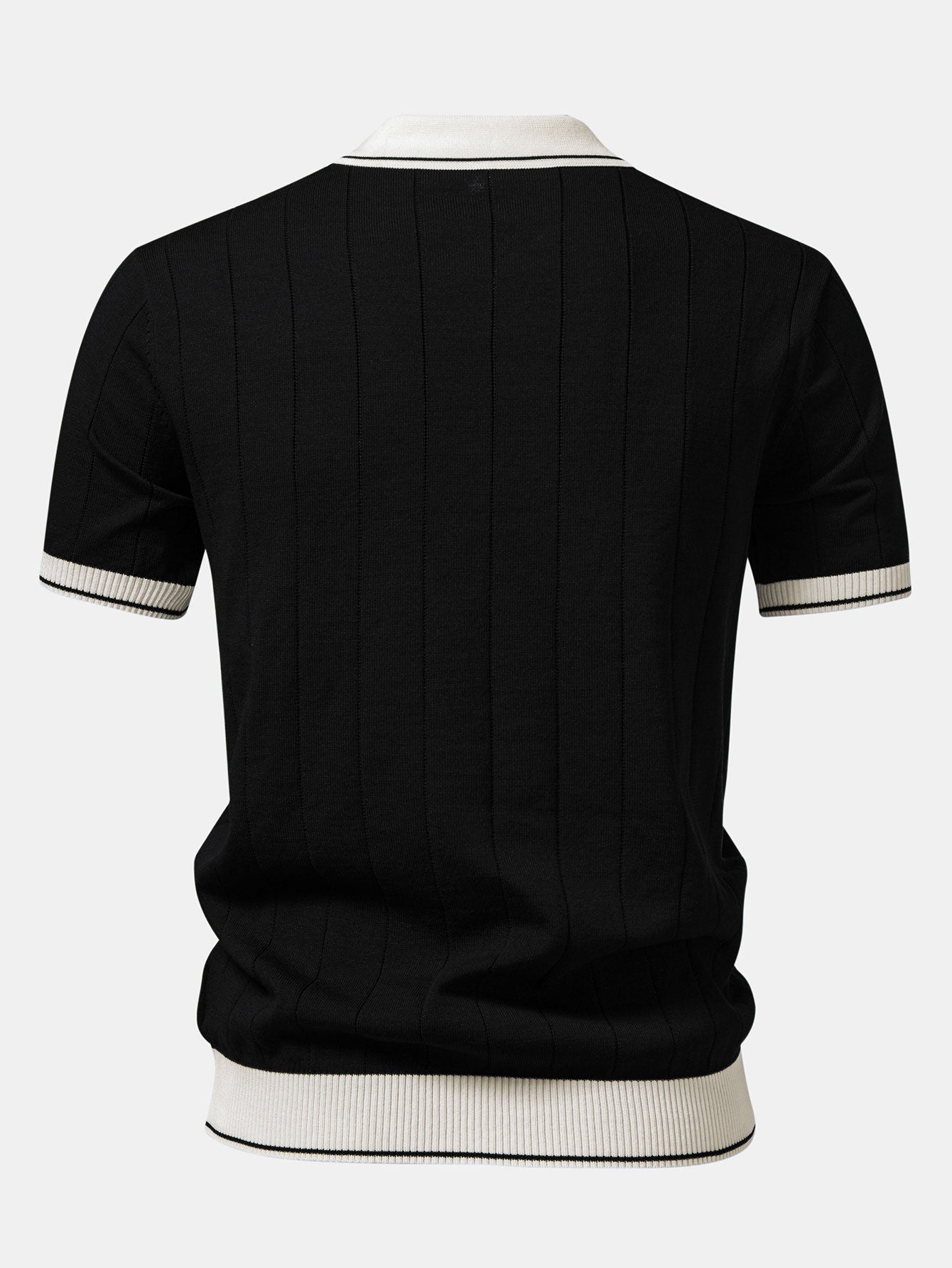 Contrast Trim Ribbed Johnny Collar Knit Polo & Slim Fit Tapered Trousers