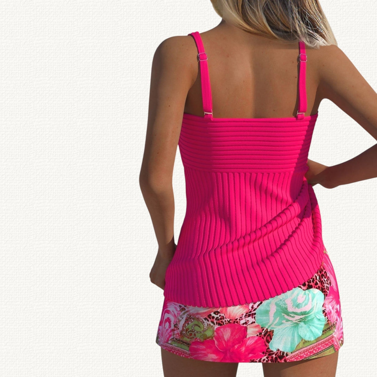 Palma | Ribbed Tankini with Floral Skirt